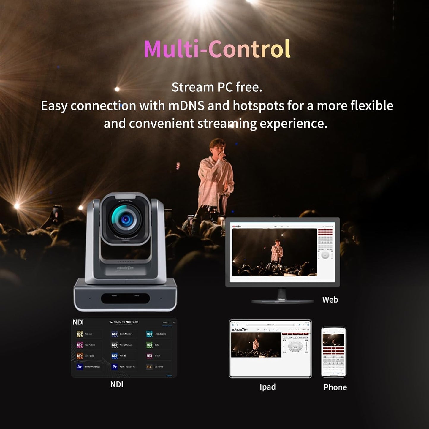 4K NDI|HX3(Certified) PTZ Camera PoE, 25X Optical Zoom, Simultaneous HDMI & SDI outputs, RTSP/RTMP(s)/SRT, Standalone IP Live Streaming to Youtube, Twitch for Meeting, Church, Event, Teaching