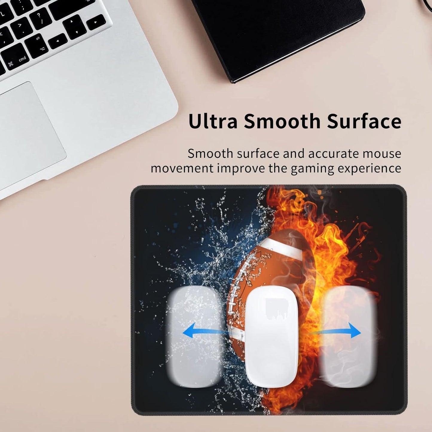 Football Mouse Pad Boys Men Teens Gamer Cool Desk Mat with Water Fire Printed, Sports Mousepad for Gaming/Home/Office, Non-Slip Rubber Mouse Mat with Stitched Edges for Desktop, 12 x 10 inch