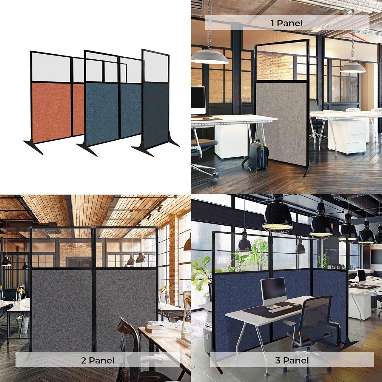 Versare Workstation Partition | Portable Wall Divider | Modern Office Cubicle | Free Standing Privacy Screen | Flexible Work Space | 66" x 70" Black Fabric Panels