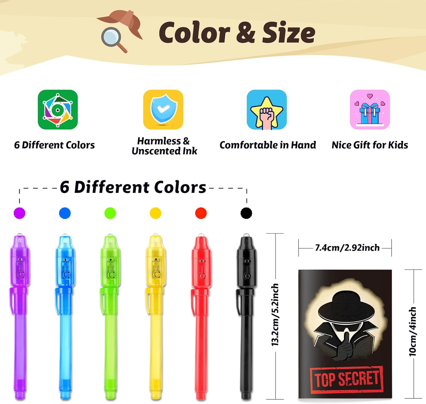 GIFTINBOX Invisible Ink Pens with UV light for Kids, Spy Pen Party Favors for Kids 8-12, 12 Pack Invisible Ink Pen and Notebook, Magic Marker for Secret Message Birthday Party Favors for Kid 4-8