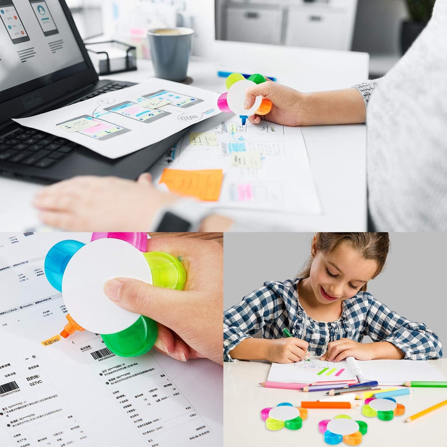 Outus 6 Pieces Petals Highlighters Assorted Colors Back to School Flower Shape Watercolor Highlighter Pens 5-in-1 Fluorescent Pens for Office School Stationery Aesthetic Supplies,5 Colors