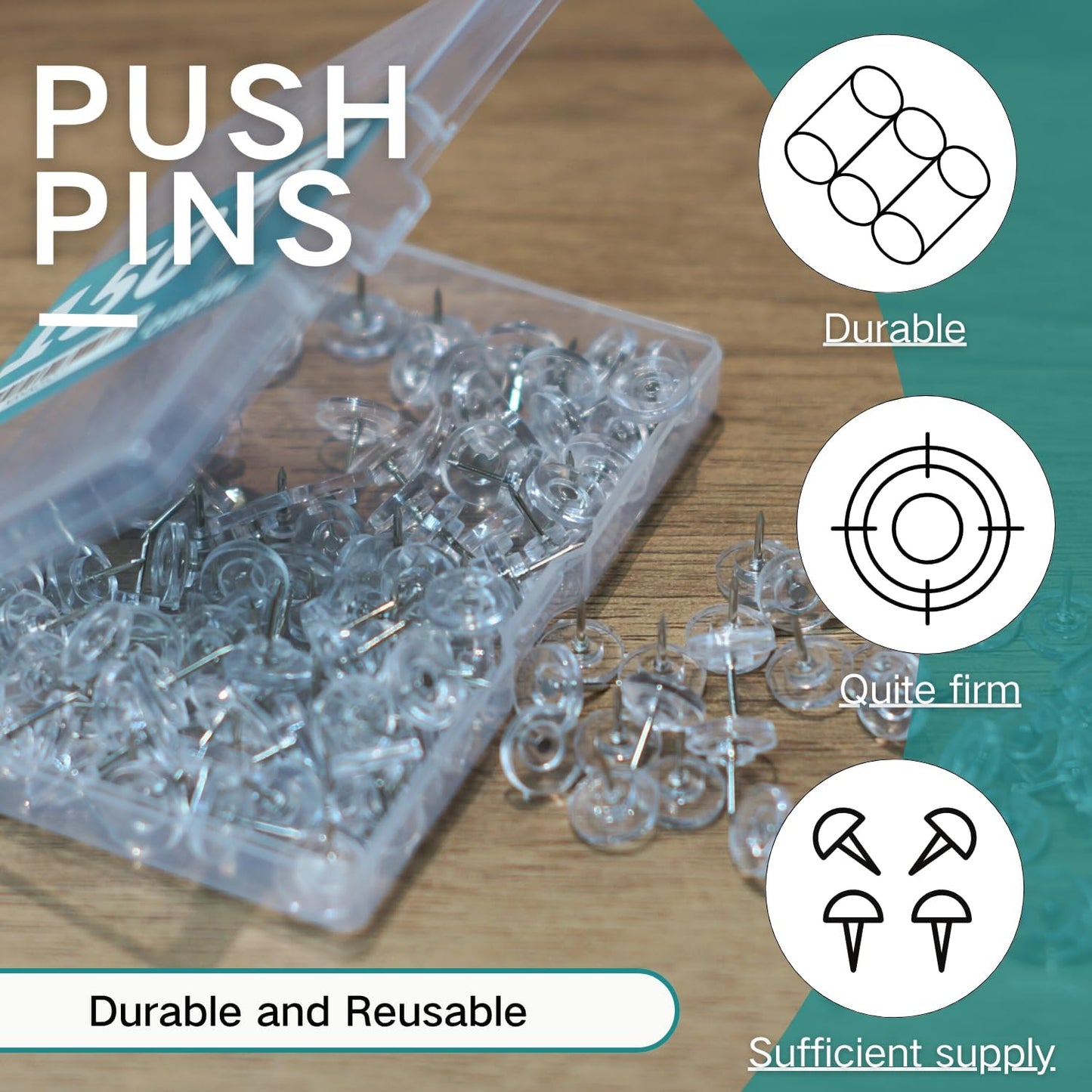 150 PCS Flat Clear Short Push Pins for Wall Thumb Tacks for Walls Flat thumbtacks Push pin for Bulletin Board Shadow Box Display Thumbtack for Cork Board