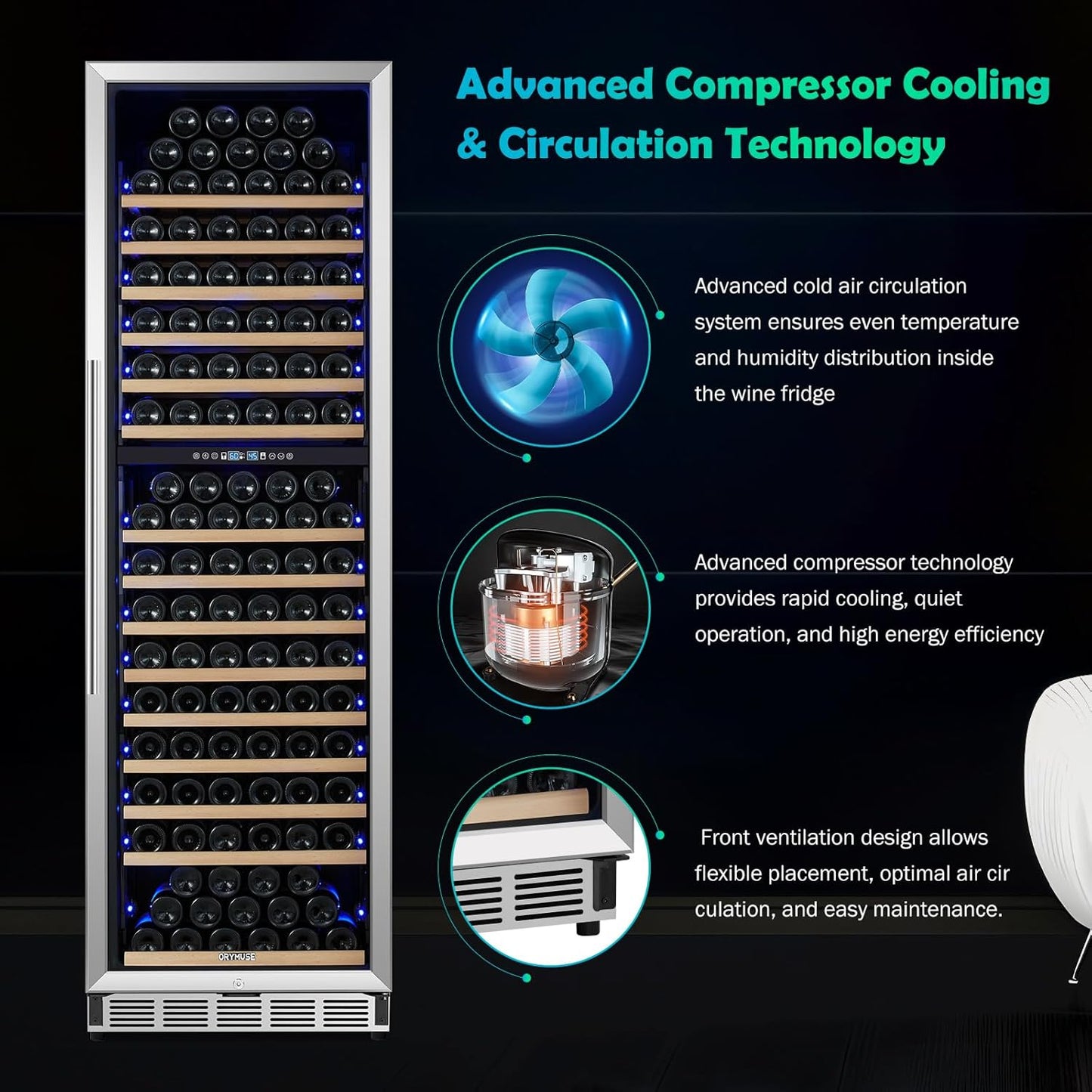 200 Bottle Dual Zone Wine Fridge - 24 Inch Large Wine Cooler Refrigerator, Freestanding and Built-in Design, Upgraded Compressor Cooling, Intelligent Temperature Memory