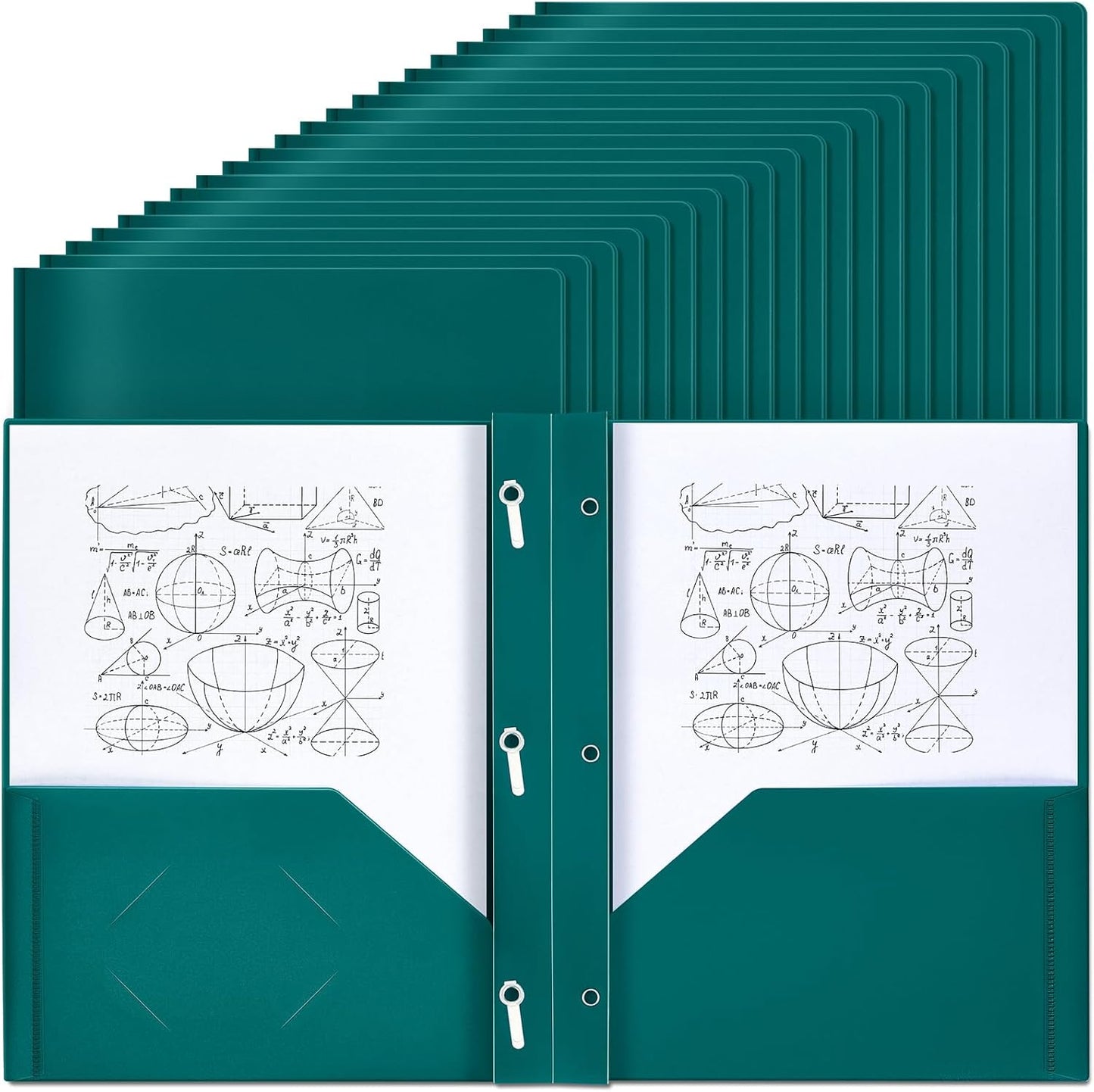Lincia 100 Pcs Plastic Folders with Pockets and Prong Folders with Prongs 2 Pockets for Office, School for Students, Teachers, Office Workers(Dark Green)
