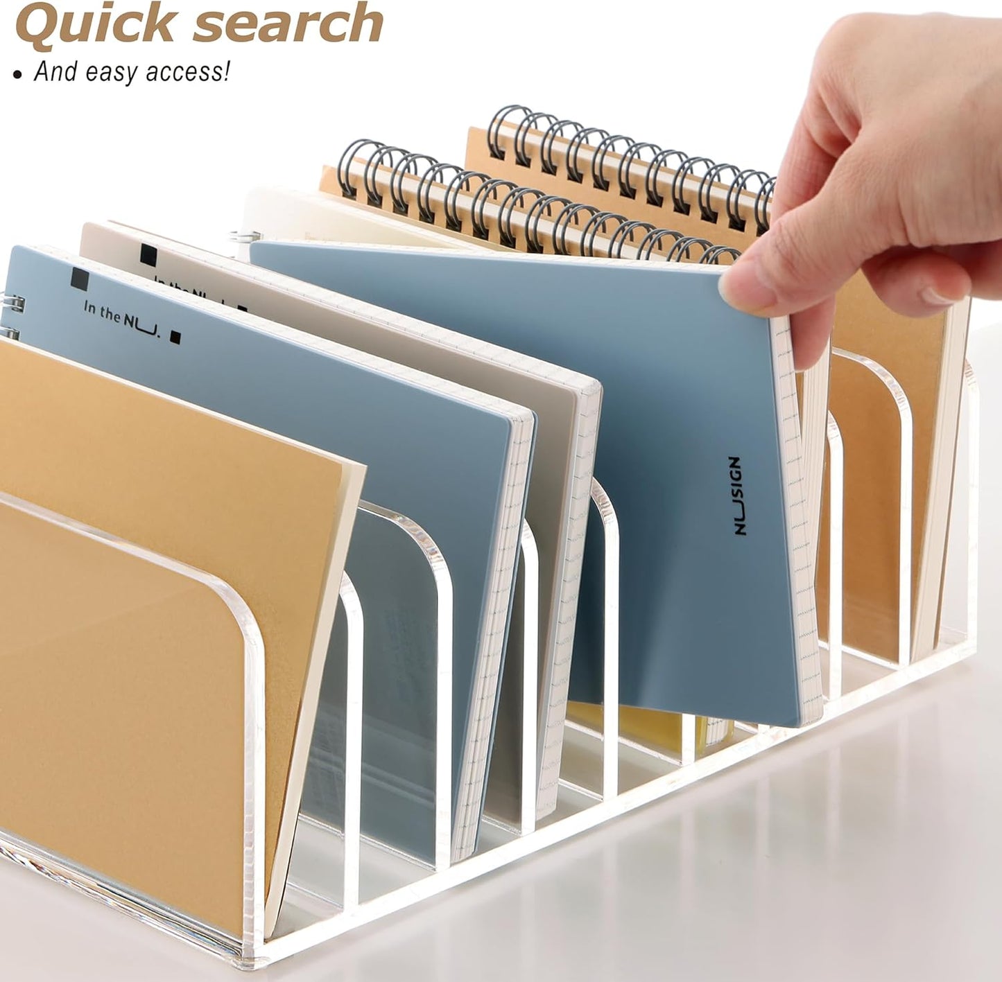 SANRUI Clear Desk Mail Organizer, 9 Compartments Acrylic Office Document Sorter File Storage Holders, Multifunction Letter Folder Racks Holders for Office,Home, School Desktop Organization