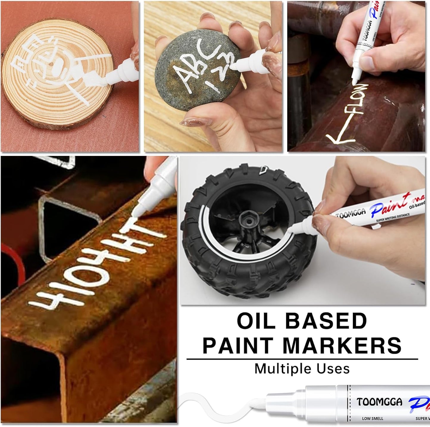 White Paint Pens Permanent Paint Markers - 2 Pack Oil Based Marking Pens, Medium Point, Quick Drying and Waterproof Pens for Rock Painting Car Tyre Metal, Plastic, Canvas, Wood, Glass