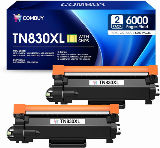 TN830XL Toner Cartridge Replacement for Brother TN830XL TN-830 TN830 TN 830 Toner Work with HL-L2460DW DCP-L2640DW HL-L2480DW HL-L2400D HL-L2405W MFC-L2820DW Printers (2 Black)