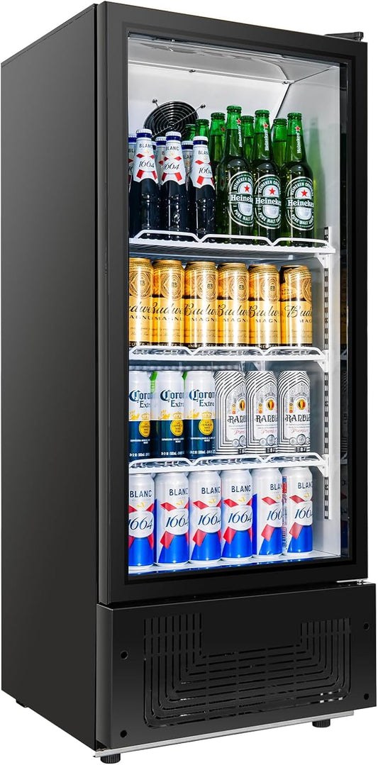 6.5 Cu.Ft Commercial Beverage Refrigerator Glass Door Upright Drink Cooler Display Fridge with Adjustable Shelves and LED Light for Restaurant Bar Store Office