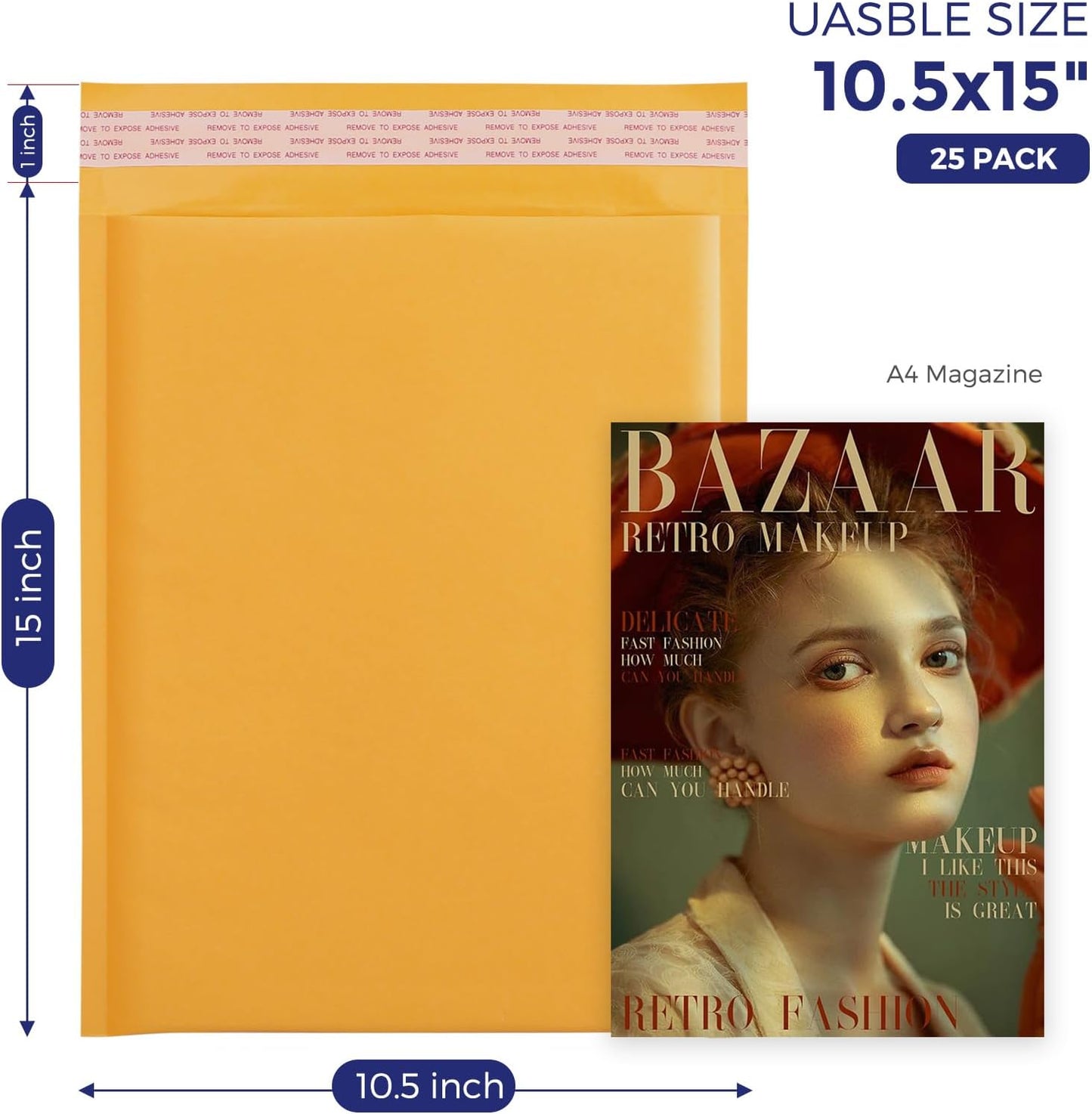 Fuxury Kraft Bubble Mailer 10.5X16 Inch 25 Pack,Strong Adhesion Padded Envelopes,Usable Size 10.5X15", Self Seal Bubble Envelopes,Waterproof Padded Mailers Packaging for Small Business,#5 Yellow