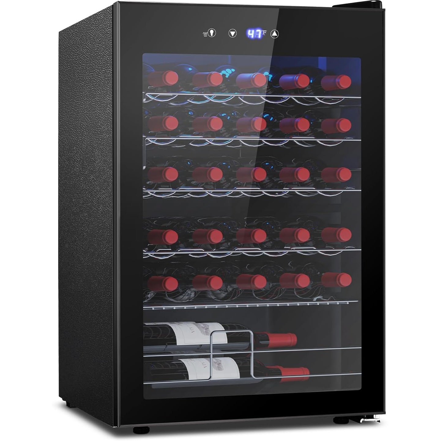COWSAR 37 Bottle Wine Fridge, ETL Approved Freestanding Beverage Refrigerator with Smart Temp Control, 4.45 Cu.Ft. Mini Fridge Wine Cooler with Child Lock& Wavy Wire Shelves for Kitchen Bar, Black