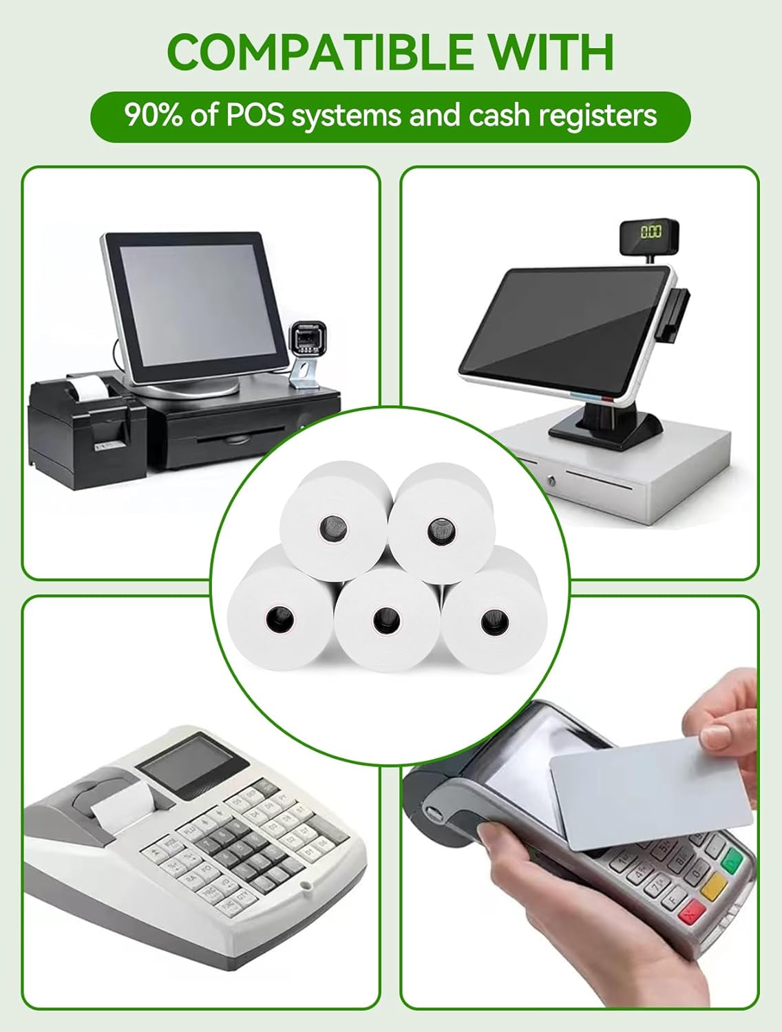 Premium 3 1/8" x 220' Thermal Paper Receipt Rolls, BPA-Free, Pack of 50, Compatible with POS, Credit Card Terminals, Receipt Printers, Universal Fit