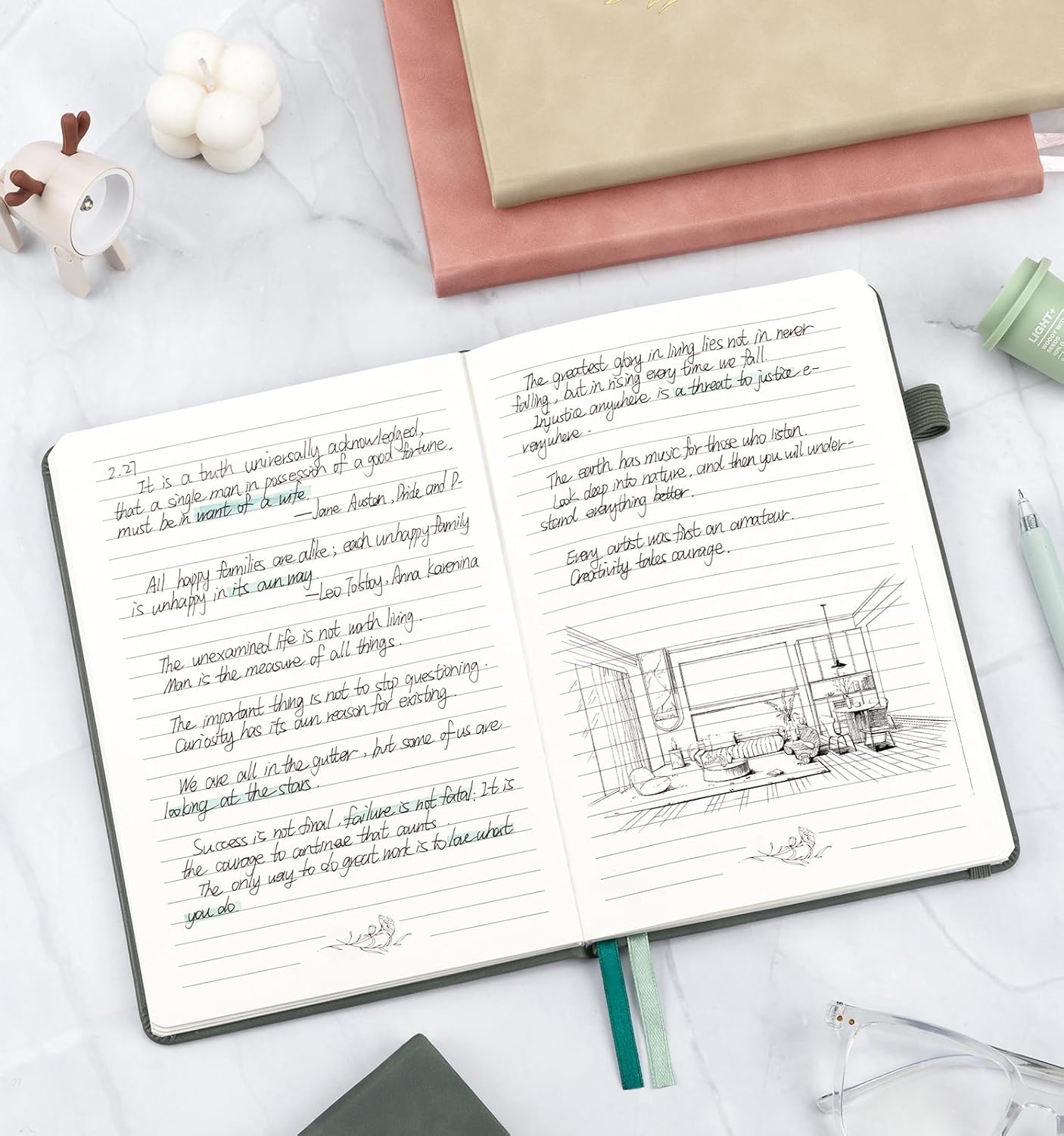 Lined Journal Notebook For Women, 200 Pages A5 Hardcover Leather Journals For Writing College Ruled Notebook For Work School Note Taking Business Diary Notepad 5.7'' X 8.3''-Green