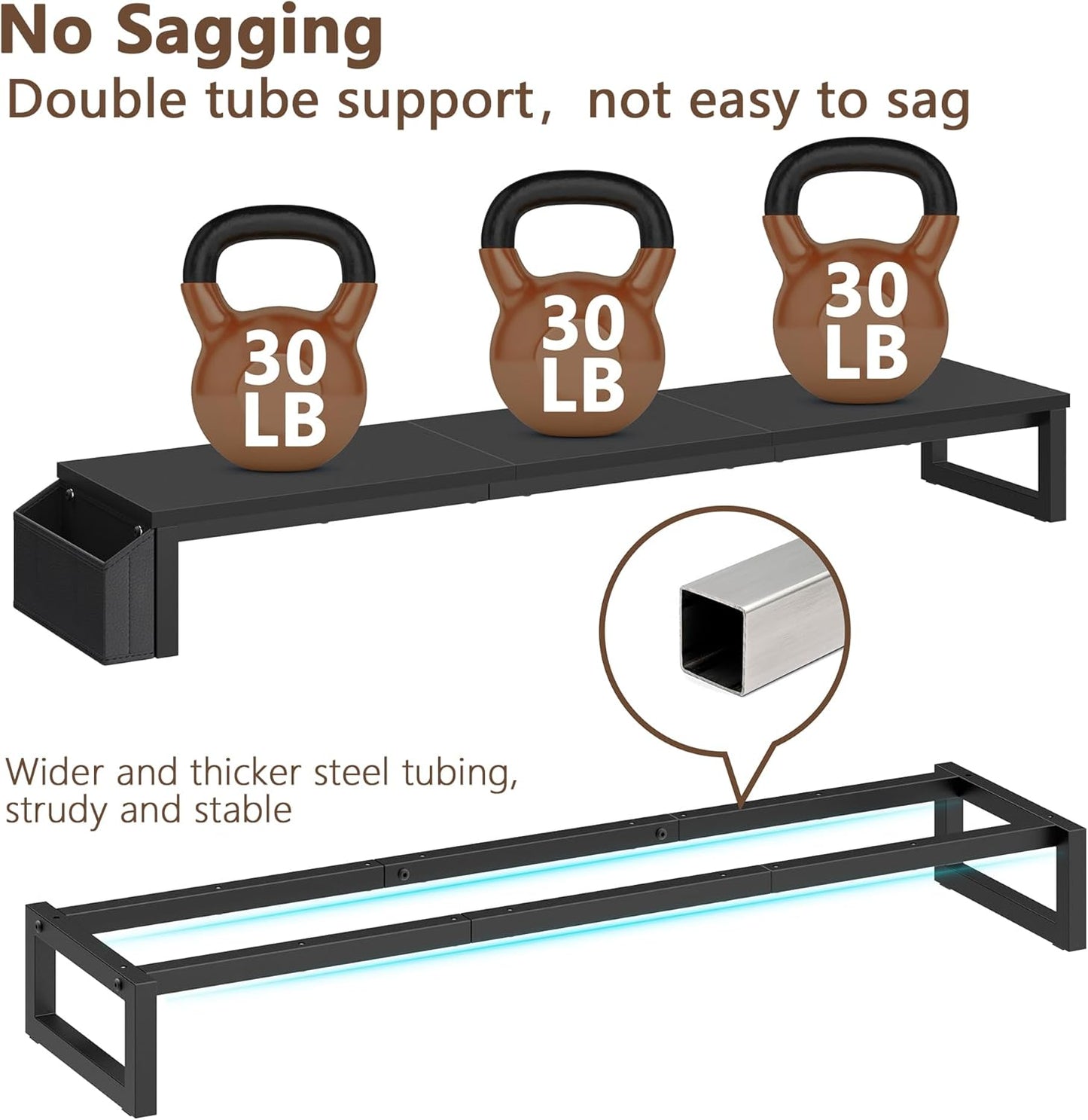 LAND·VOI Dual Monitor Stand Riser,41.5'' Long Monitor Stand for 2 Monitors, Wood and Steel Computer Monitor Stand, Desktop Oraganizer with Pen Holder, Monitor Riser for Desk Computer,Laptop,TV, Black