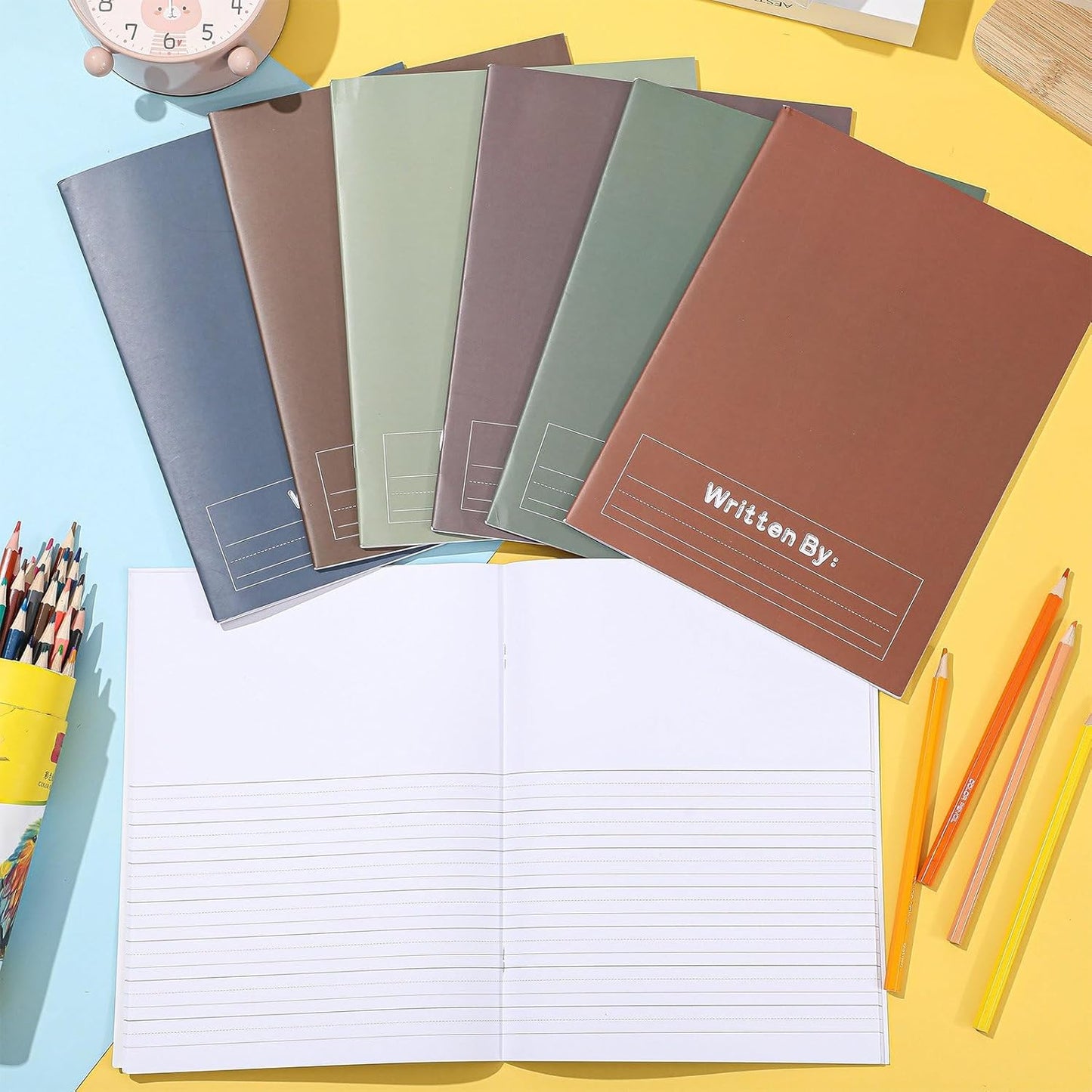 Henoyso 12 Pcs Primary Composition Notebook K-2 9 3/4 x 7 1/2 Inch Primary Journal, Back to School Supplies, Bulk Blank Writing Book for Kid to Write Draw Journal 60 Page Notebooks (Boho Color)