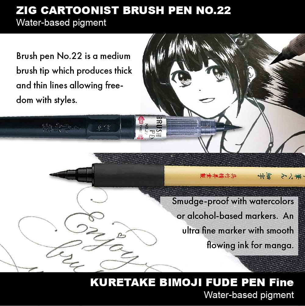 Kuretake Zig Inktober pen set, for Illustration, Manga Drawing, Lettering and Calligraphy, Professional Artist, Made in Japan (Basic No.2(5pcs.))