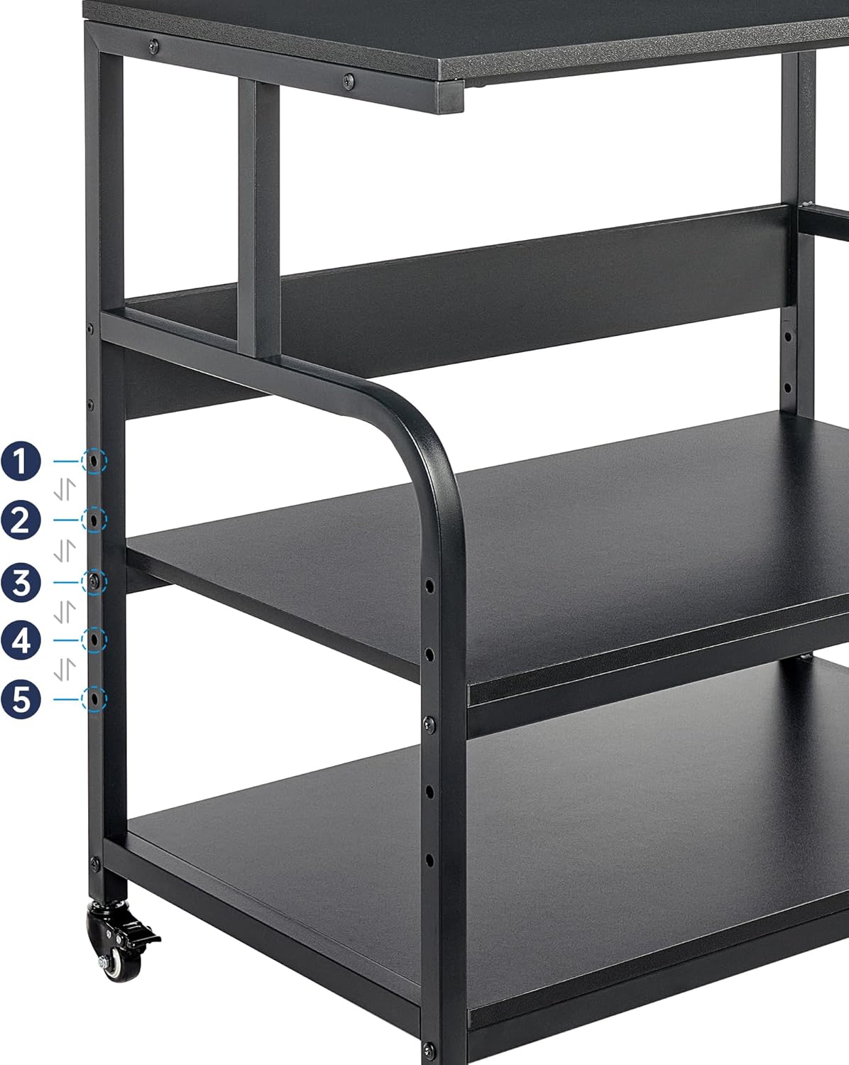 32.3" x 18.9" Extra Large Printer Stand Table with Adjustable Storage Shelf, 3 Tier Rolling Printer Cart with Industrial Wheels for Home Office, Black