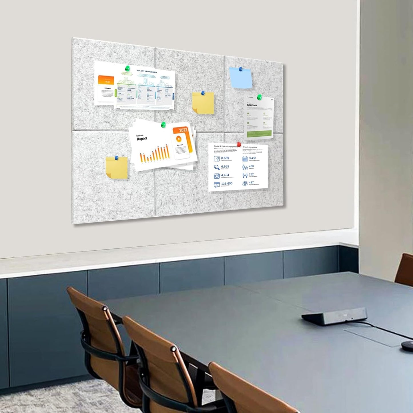 Large Cork Board for Wall with Pins, 36" x 24" Bulletin Board Self-Adhesive Pin Board | Customized 6 Packs Felt Tiles for Office Home Wall Decor