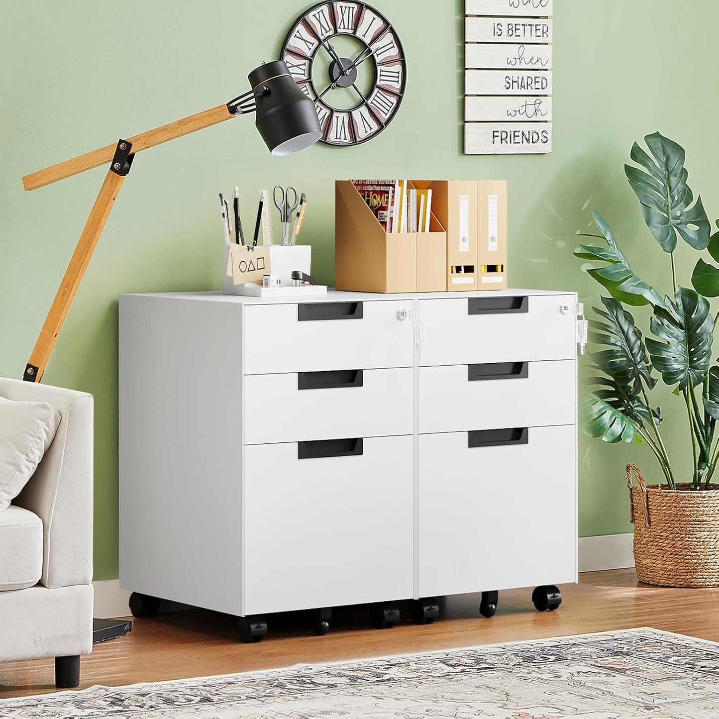 Letaya 3 Drawer Mobile File Cabinet with Lock,Under Desk Metal Small Filing Cabinets for Home Office Organizer Letters/Legal/A4(Fully Assembled Except Wheels-White)