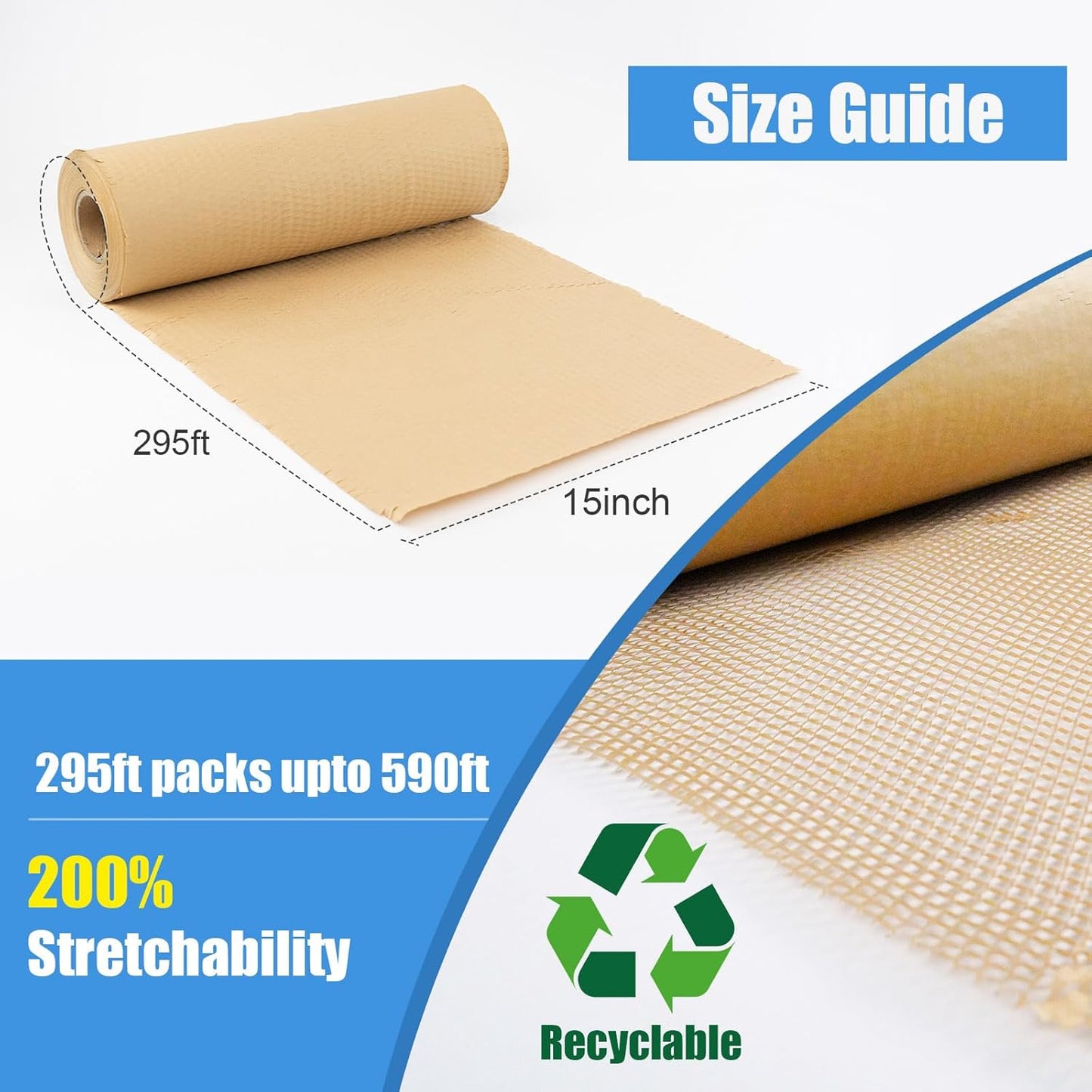 Packing Materials for Moving 15inx295ft Household Honeycomb Packing Paper for Moving Dishes and Glassware, Recyclable Sustainable Shipping Supplies Bubble Cushioning Wrap Roll, Eco Friendly
