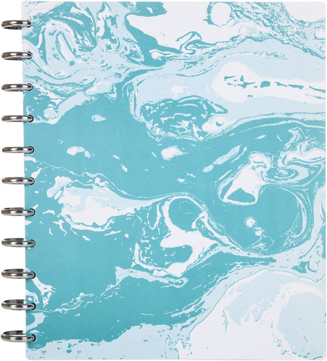 Talia Discbound Notebooks, Planner, Customizable, (yMarble Flow Turquoise w/Silver Discs, Letter (8.5in x 11in))