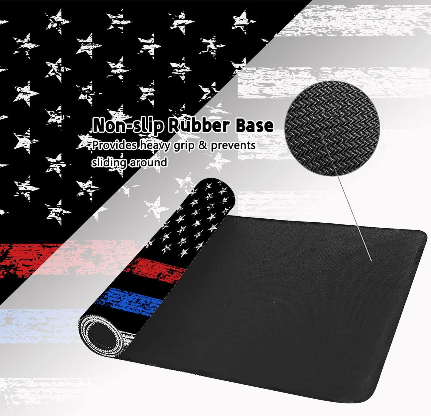 Extended Large Gaming Mouse Pad Red Blue American Flag XXL Size Keyboard Mouse Mat Desk Pad with Non Slip Rubber Base Stitched Edges Office Decor for Women Girls Men,35.4 x 15.7inch