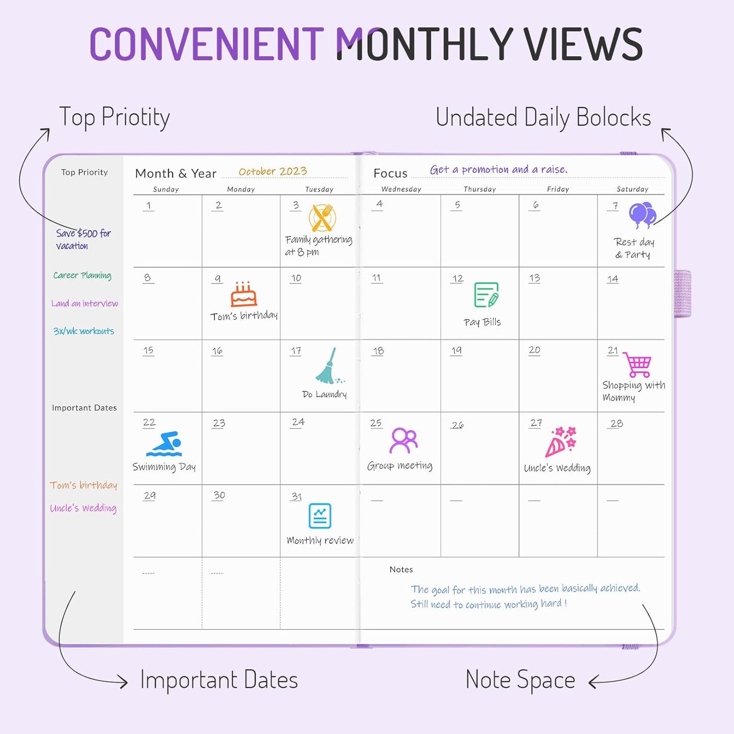 Undated Weekly Planner for 2025, Forvencer Simplified Weekly & Monthly Calendar Planner, Cute Daily Organizer Notebook, Agenda Journal to Track Goals & Tasks, Start Anytime, A5 Size, Olive Green