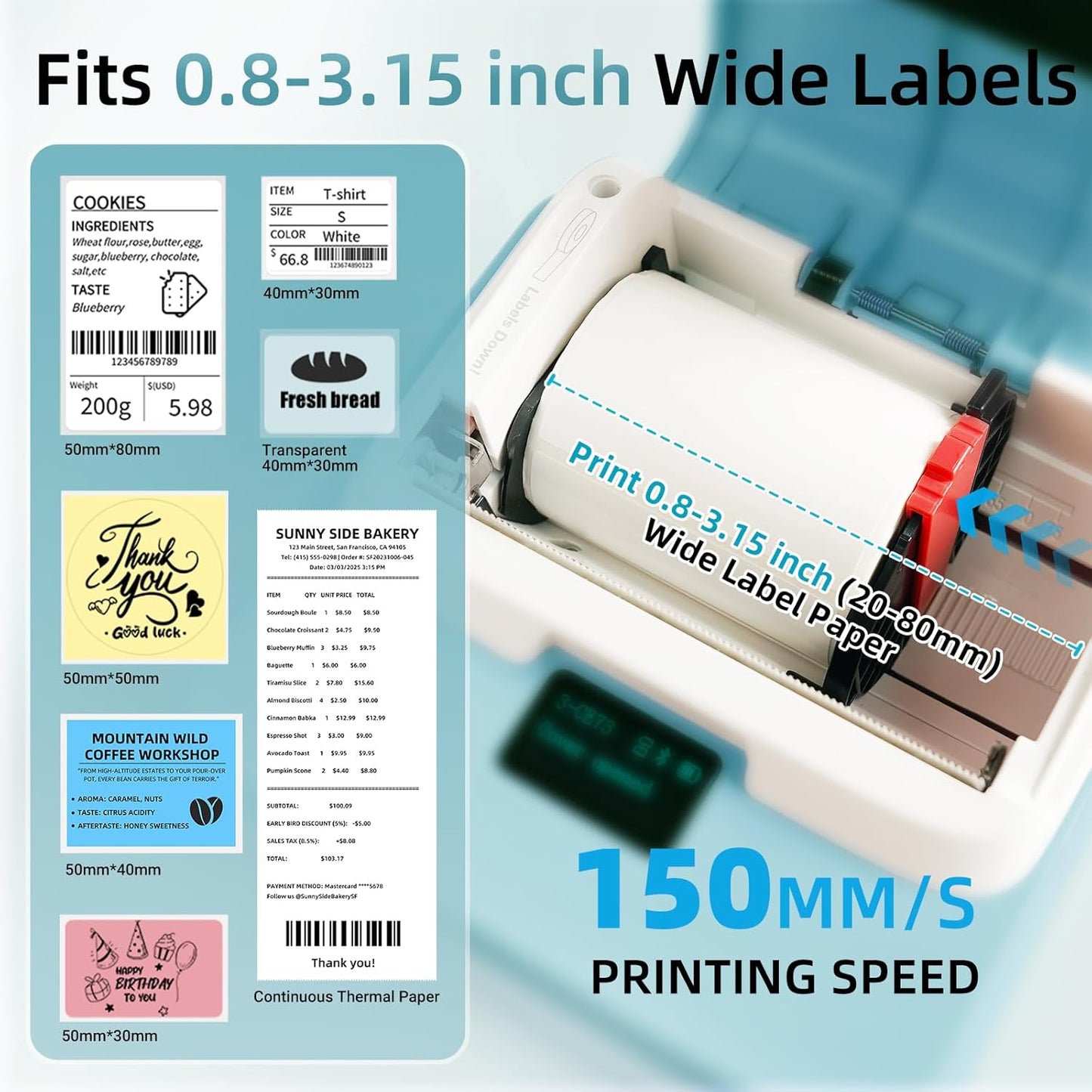 ORGSTA Label Maker Machine with Tape, T003 Thermal Label Maker, 3.15 Inch Bluetooth Label Printer Compatible with Phone & PC, Sticker Printer Barcode Thermal Maker for Small Business, Home, School