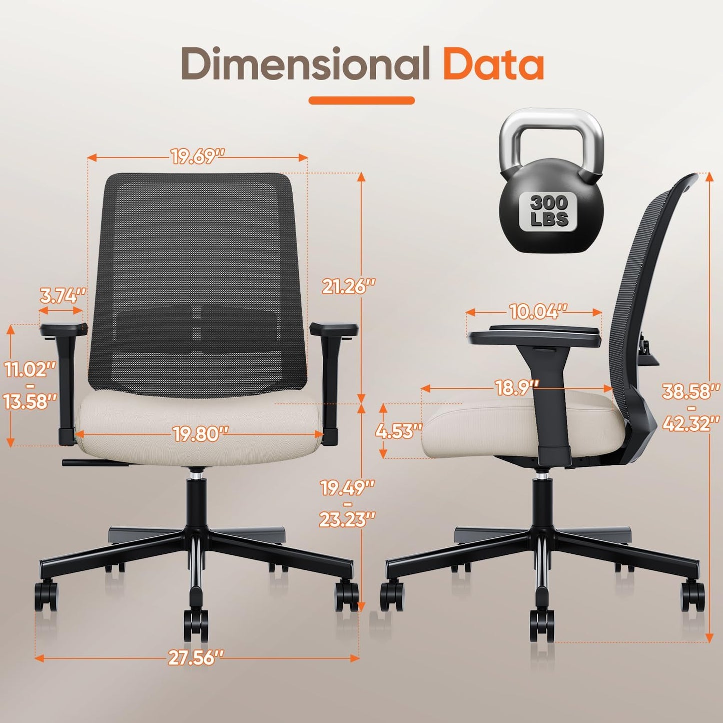 Ergonomic Office Chair, Mesh Computer Desk Chairs with Adjustable Lumbar Support, 3D Armrests, Tilt Function, Comfy Wide Seat, Swivel Executive Work Task Chair for Company and Home