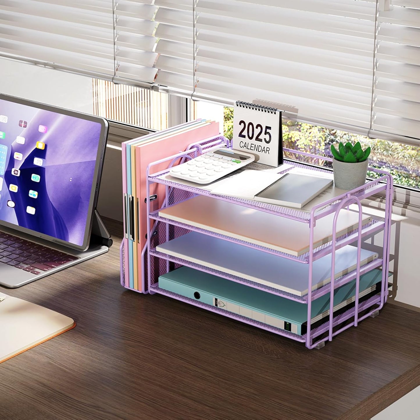 gianotter 4-Tier Paper Organizer With Magazine Holder, Desk Organizers and Accessories, Desk Accessories & Workspace Organizers, File Organizer for Office Supplies Storag (Purple)