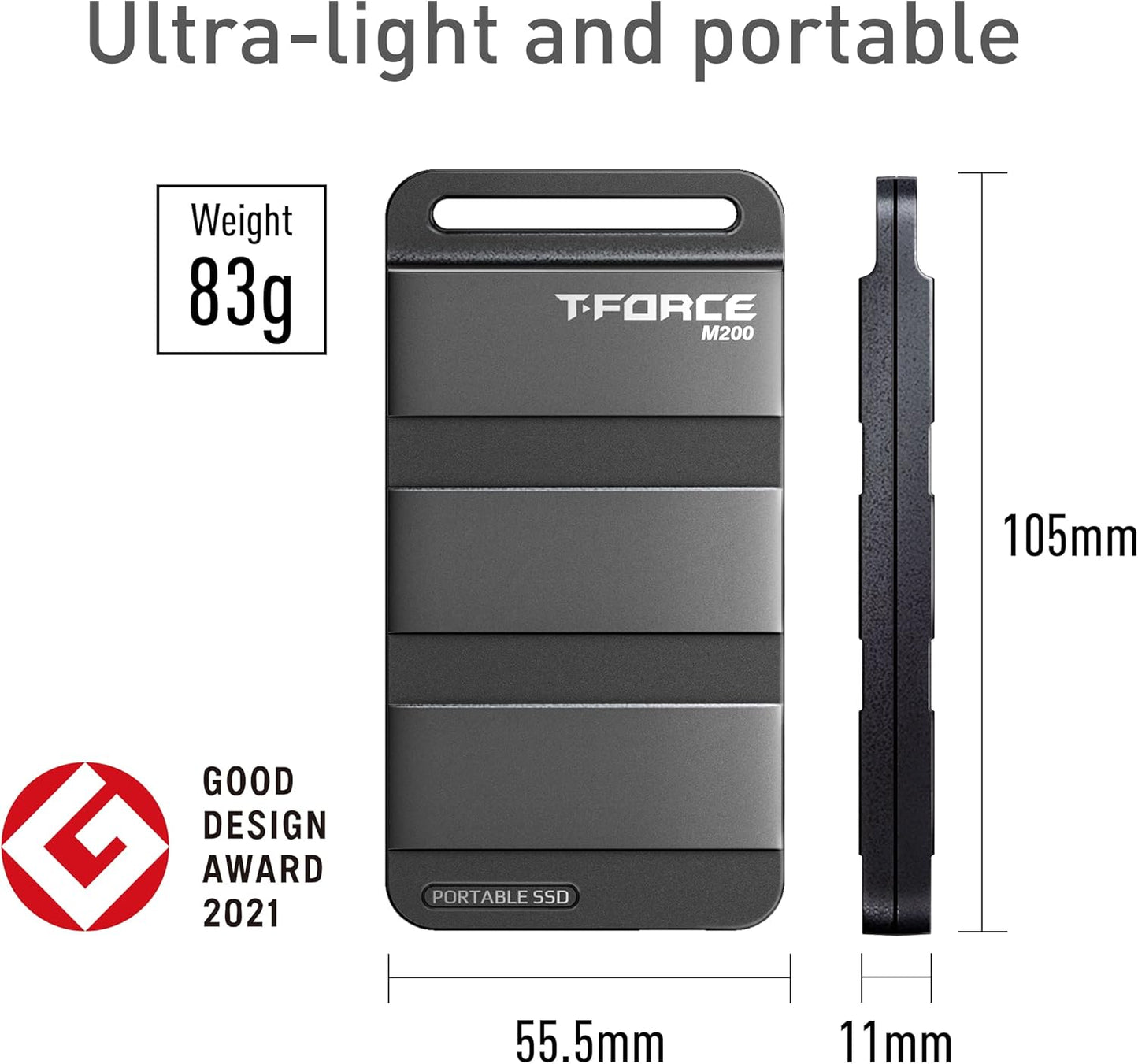 TEAMGROUP T-Force M200 Portable External SSD 2TB USB3.2 Gen2x2 Type-C Read/Write 2000MB/s Compatible with PS5 & Xbox & Chrome OS T8FED9002T0C102