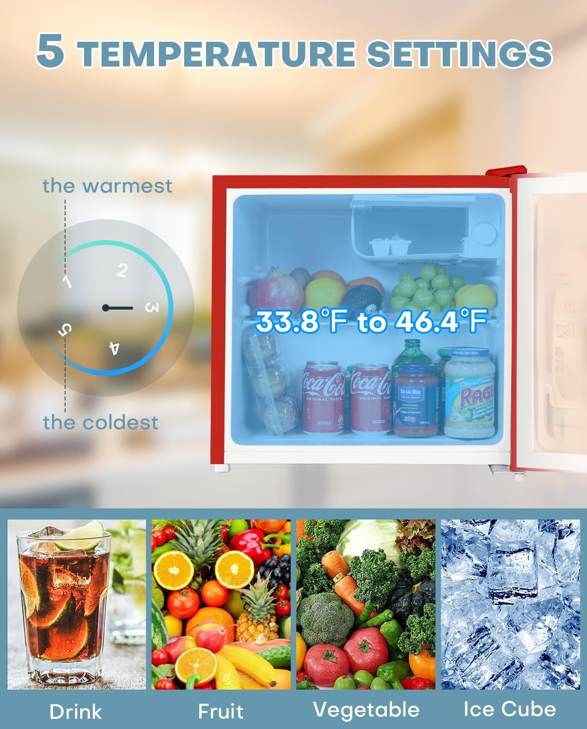 Upstreman 1.7 Cu.ft Mini Fridge with Freezer, Dorm Essentials, Adjustable Thermostat, Energy Saving, Low Noise, Single Door Compact Refrigerator for Dorm, Office, Bedroom, Red-FR17