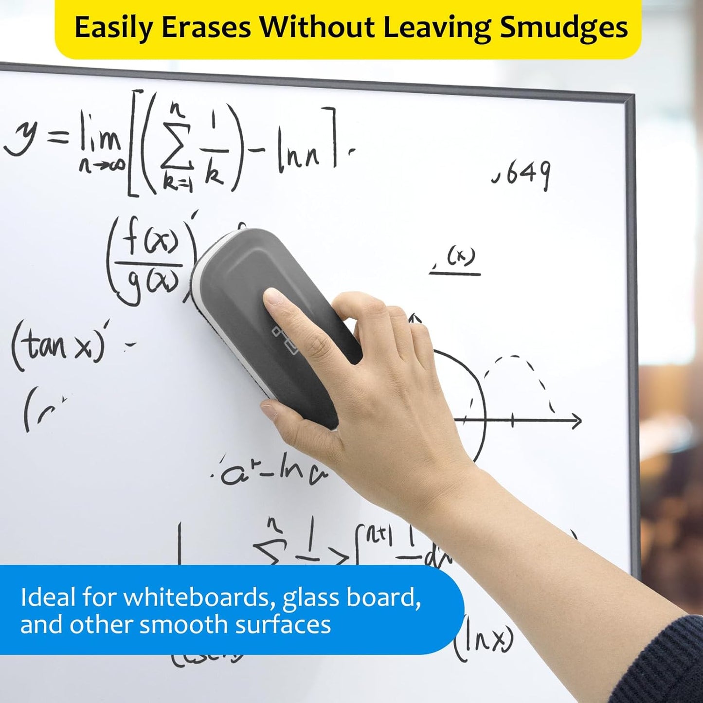 maxtek Magnetic Dry Erase Eraser, Glass Board Erasers, 4 Pack, Whiteboard Eraser for Dry Erase Board, Glass Board, Calendar Board, Office and School Supplies (Gray)