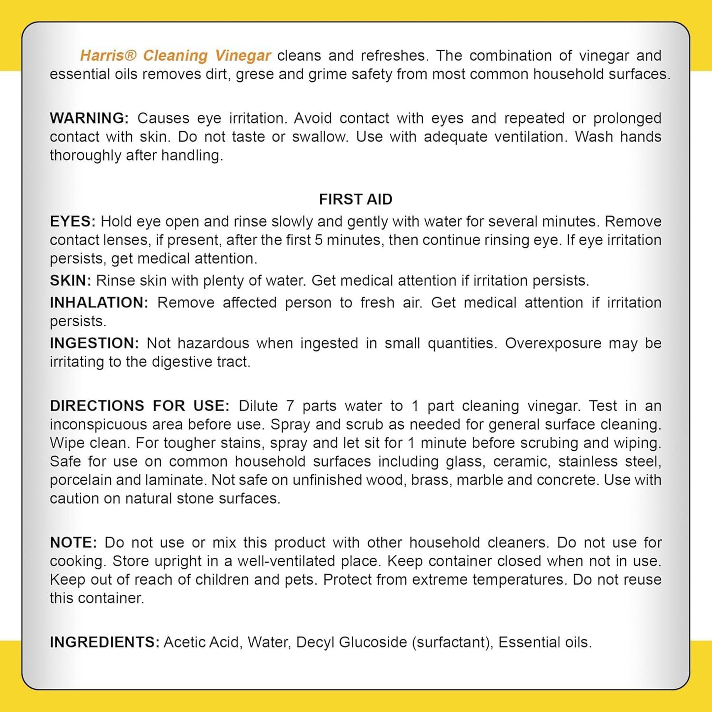 HARRIS Cleaning Vinegar All Purpose Household Surface Cleaner, 128oz (Orange) with Easy Pour Funnel Included