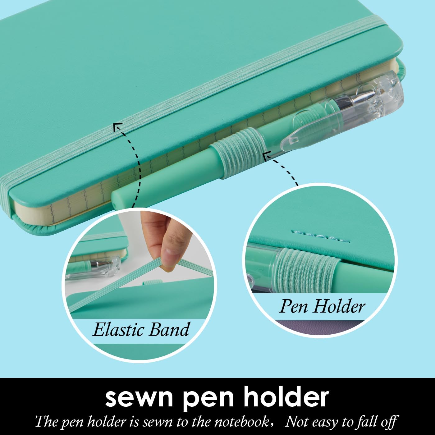 3 Pack Small Pocket Journal Notebook 3.7" x 5.7" with Pen, A6 Mini Cute Notepad for Women/Men, 408 Pages, 100Gsm Lined Paper Note Pads, Leather, Green