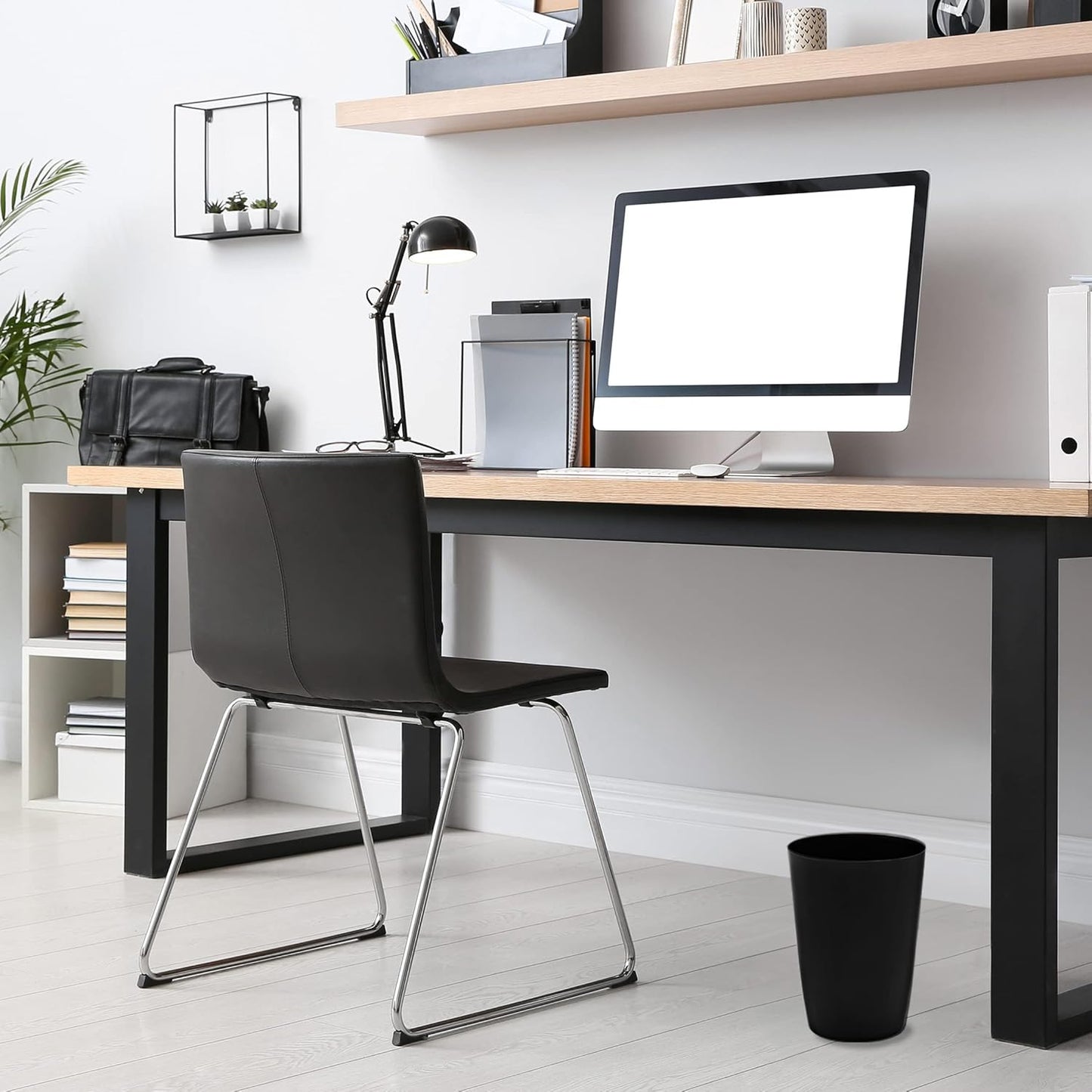 HOLDN’ STORAGE Small Trash Can - Set of 2 Open Top Waste Bin of 1.58 Gallon, Compact Waste Can Perfect for Bathroom, Kitchen, Office, Dorm - Durable Garbage Can - Glossy Black