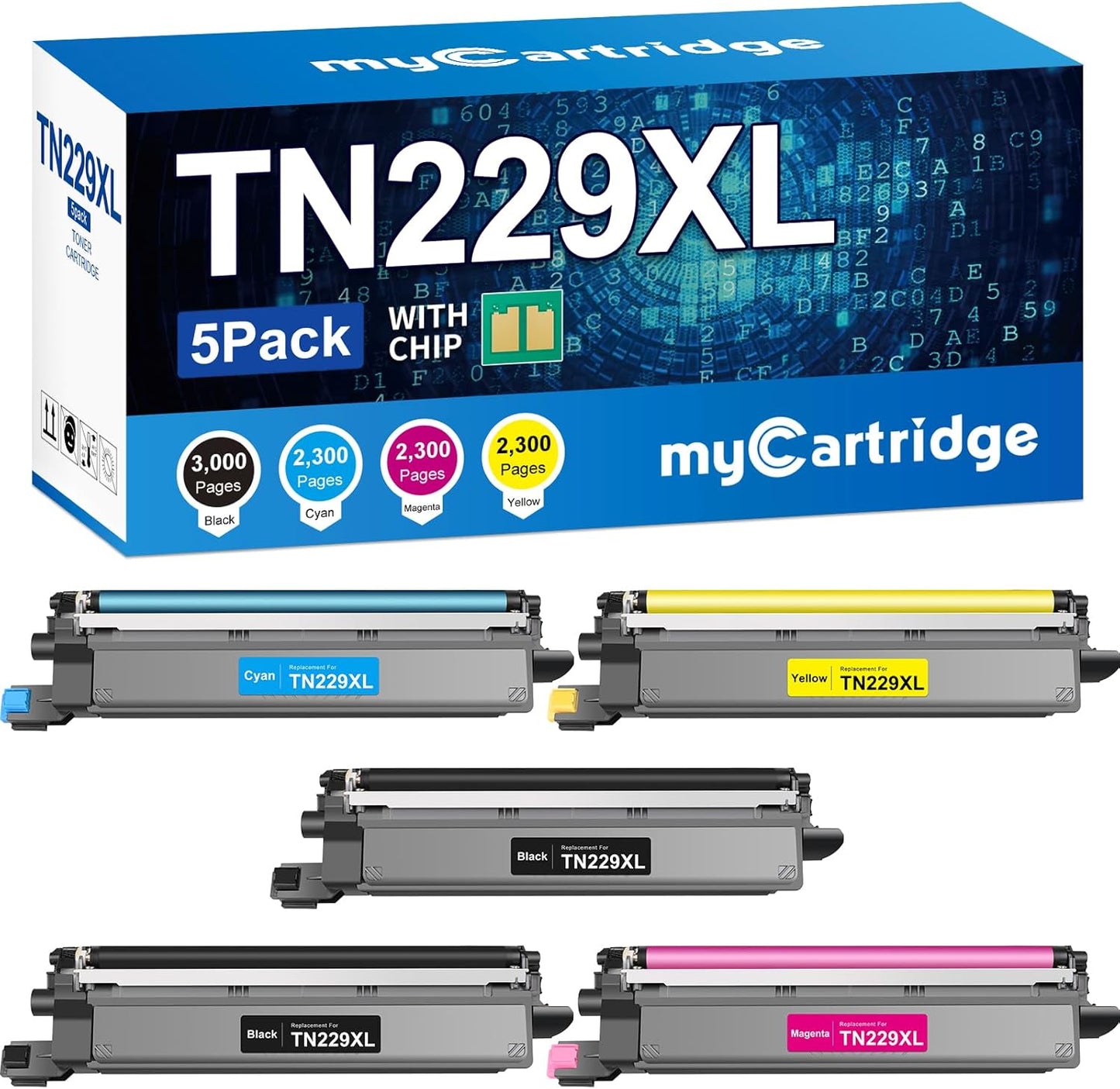 myCartridge Compatible Toner Cartridge Replacement for Brother TN229XL TN229 Toner for HL-L3280CDW MFC-L3780CDW MFC-L3720CDW HL-L3220CDW HL-L3295CDW Printer,TN-229XL TN229XXL Toner 5-Pack