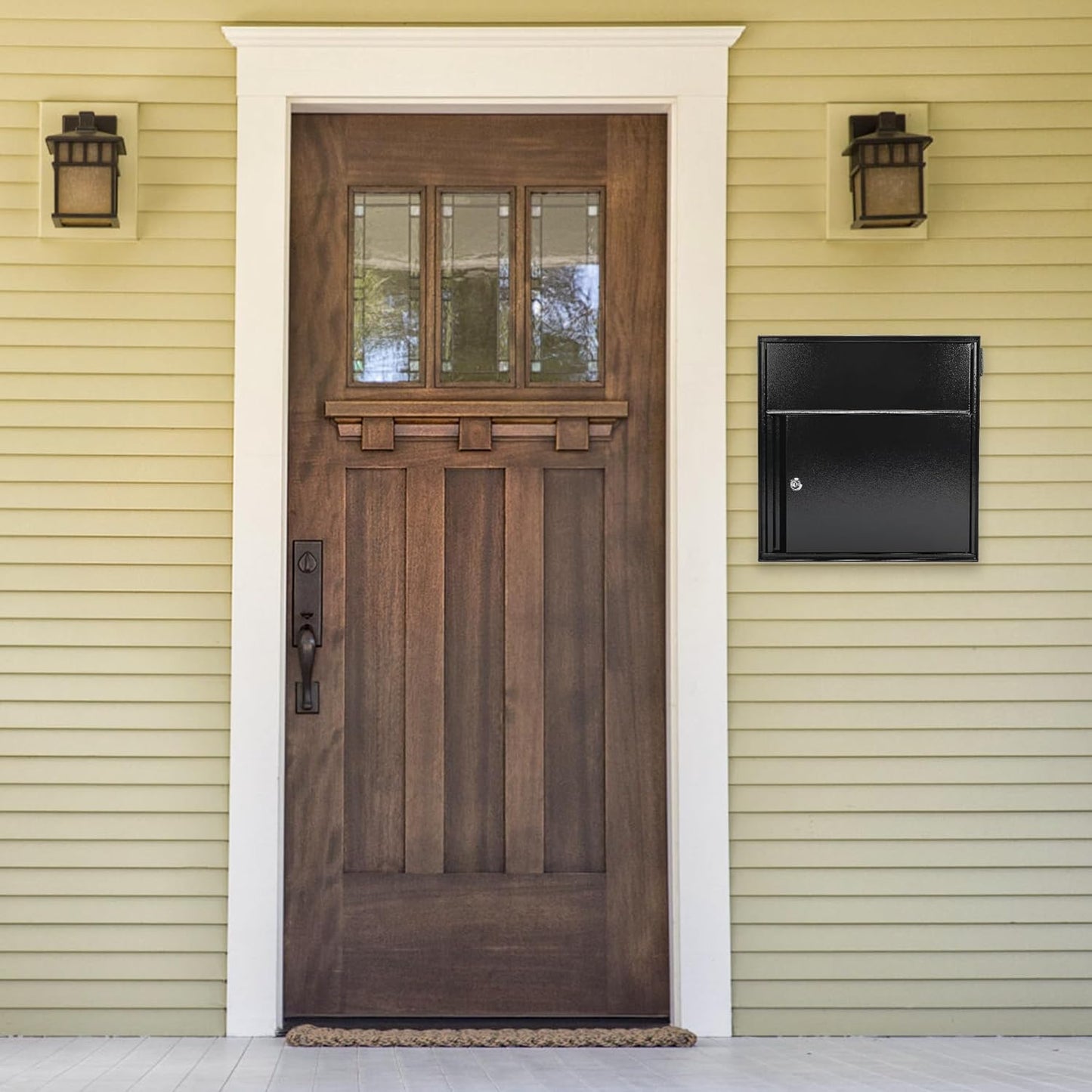 Large Wall Mount Mailbox with Lock and Outgoing Mail Flag for Outside, Steel Locking Security Mail Box with Number Stickers for House Outside, 14.8" x 6.9" x 15.4", Rainproof, Black