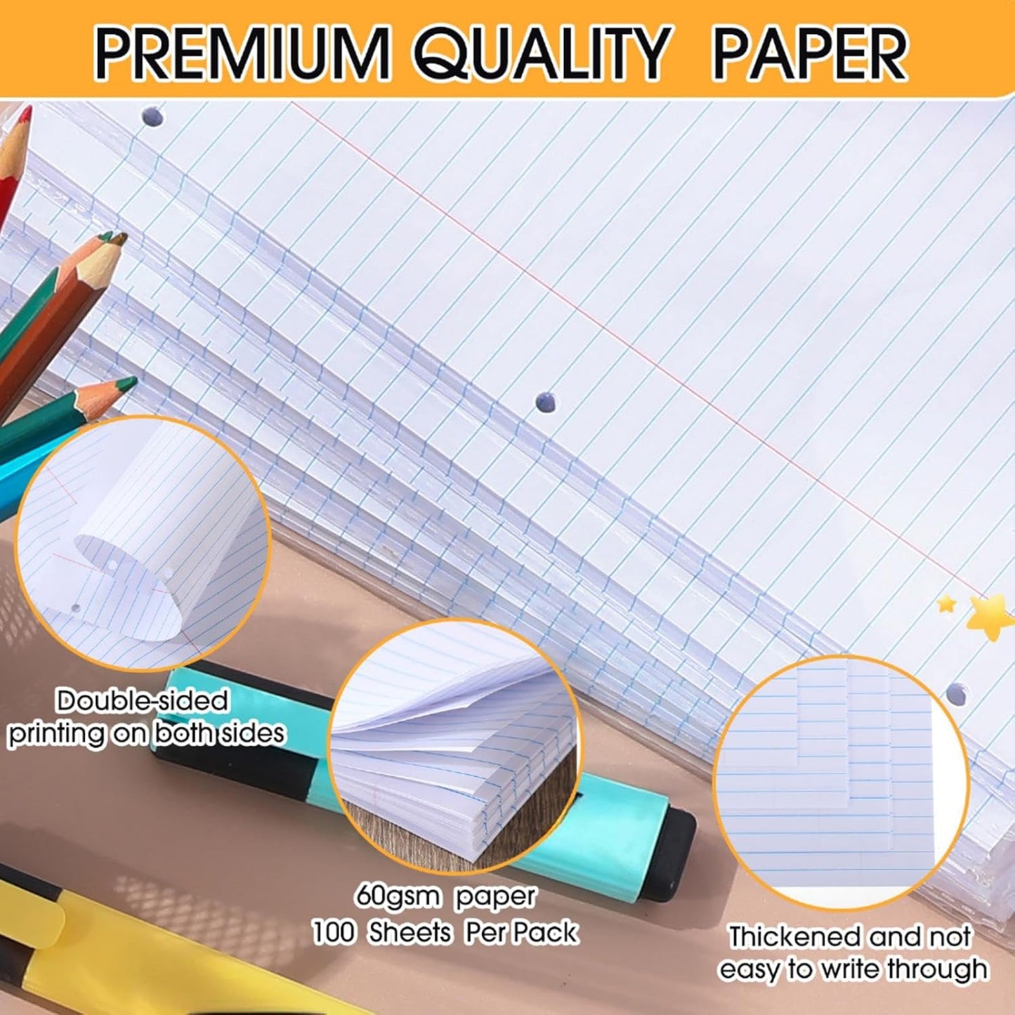 Fainne 20 Pack Notebook Paper Bulk College Ruled 8 x 10.5'' College Ruled Loose Leaf Paper Bulk Notebook Paper Lined Filler for 3 Ring Binders for College School Classroom 100 Sheets Per Pack