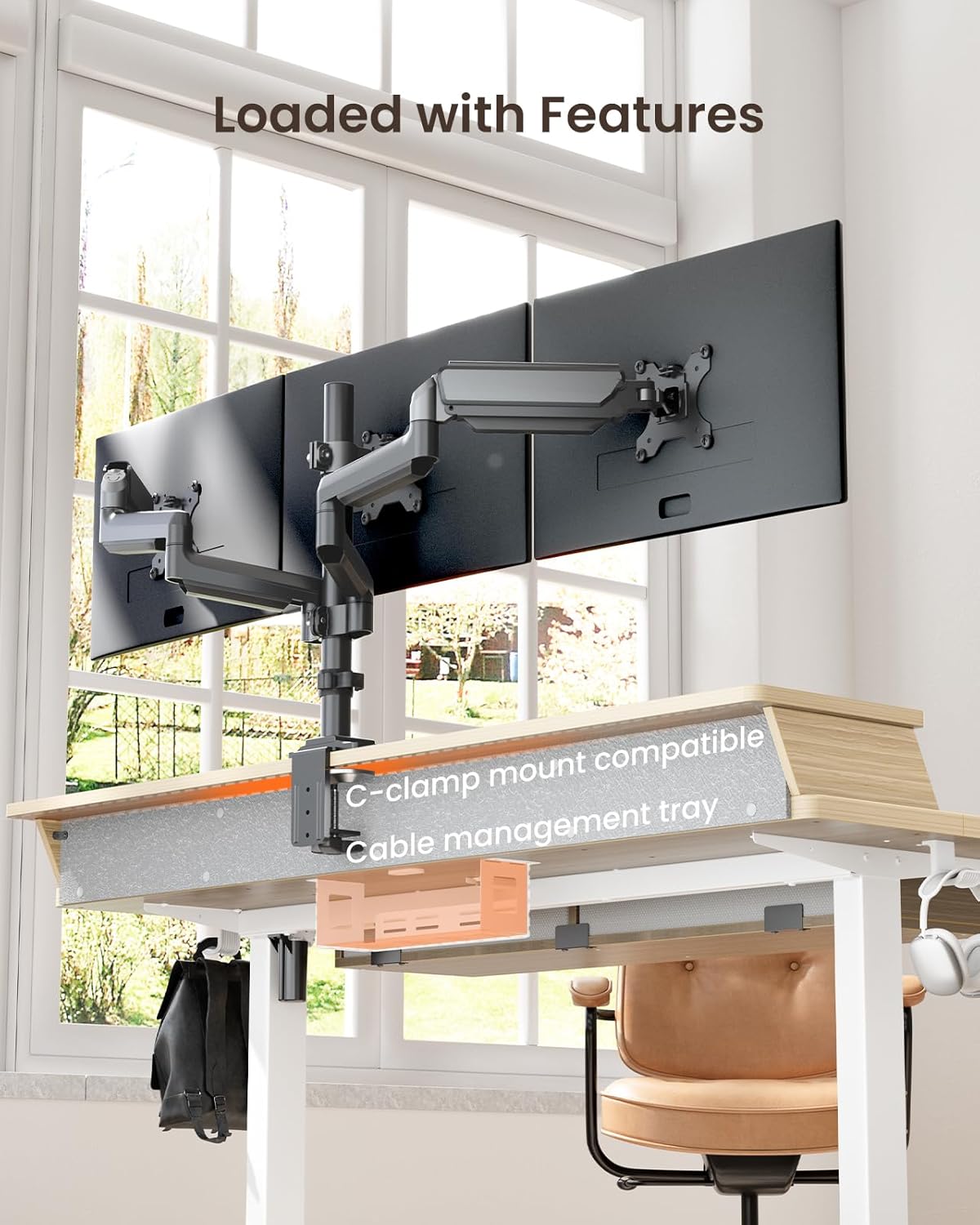 ErGear Electric Standing Desk with 4 Drawers, 63" x 30" Height Adjustable Desk with Storage, C-Clamp Mount Compatible, Computer Home Office Table with Cable Management Tray, Natural