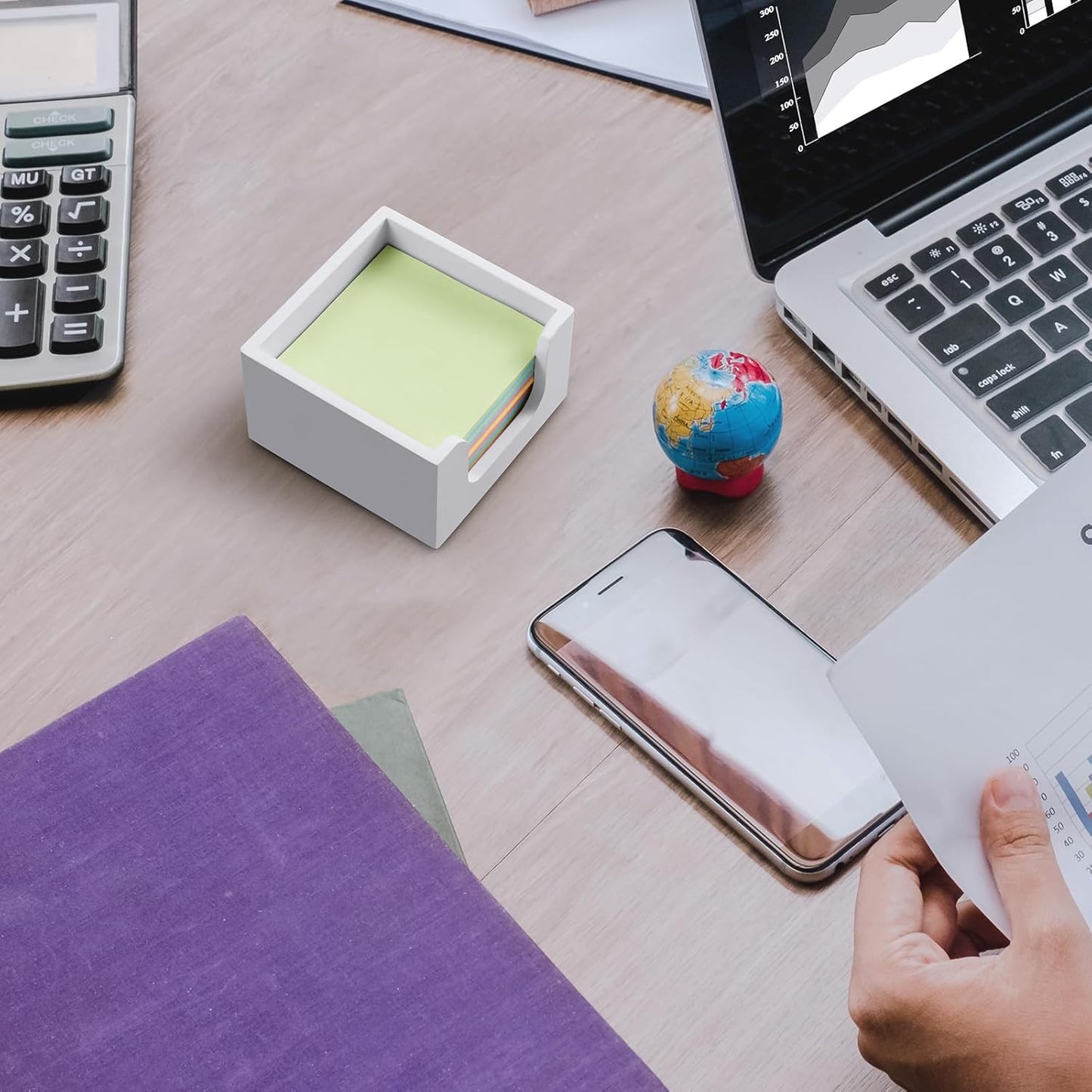 Wood Sticky Note Holder, Post It Note Dispenser for Office Desk Accessories, Self Stick Note Pad Holder, Memo Pad Holder Dispenser Organizer for School Office Desk Supplies, White