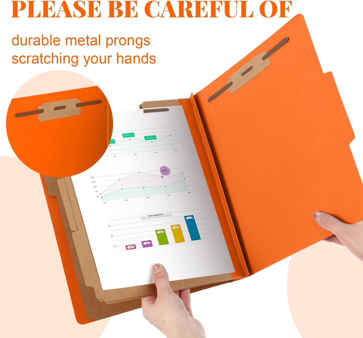 48 Pcs Classification Folders Letter Size, 3 Divider Pressboard File Folder with Fasteners, Expanding File Organizer Bulk for Teachers, Clergy, Office, Church, Christmas Donations (Orange)