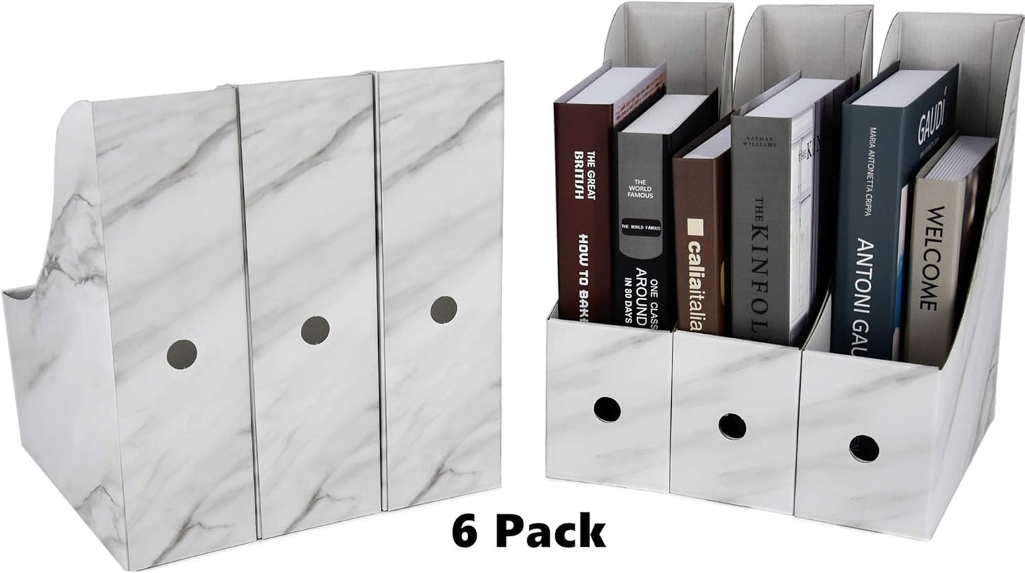 HUAPRINT Magazine Holder(6 Pack, Marbling Gray) Cardboard Magazine File Holder-Folder Holder,Magazine Organizer,Document Organizer,Magazine Storage Box,With Labels