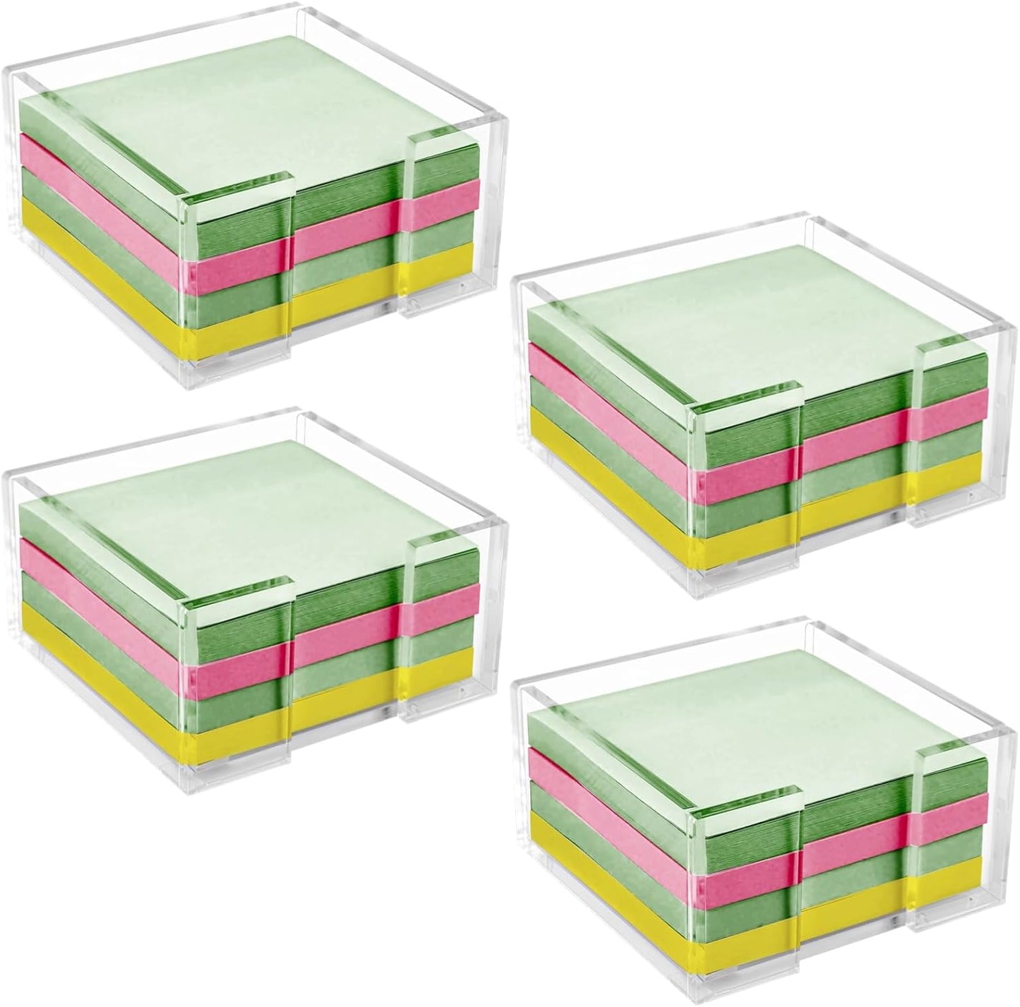 4 Pcs Acrylic Sticky Note Holder for Desk, Transparent Post-it Note Holders with 4 Notepads, Square Design, Ideal for Home, Office Organization