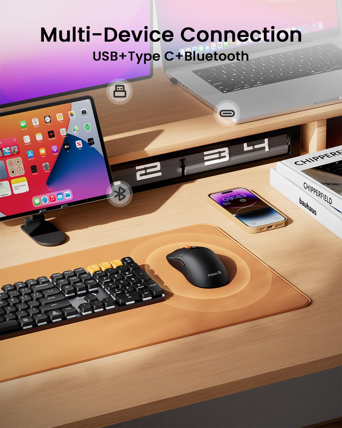 ProtoArc Bluetooth Wireless Mouse, USB C Mouse, EM15 Rechargeable Compact Portable Type C Wireless Mice for Laptop, Tablet, PC, Windows, Mac OS-Black