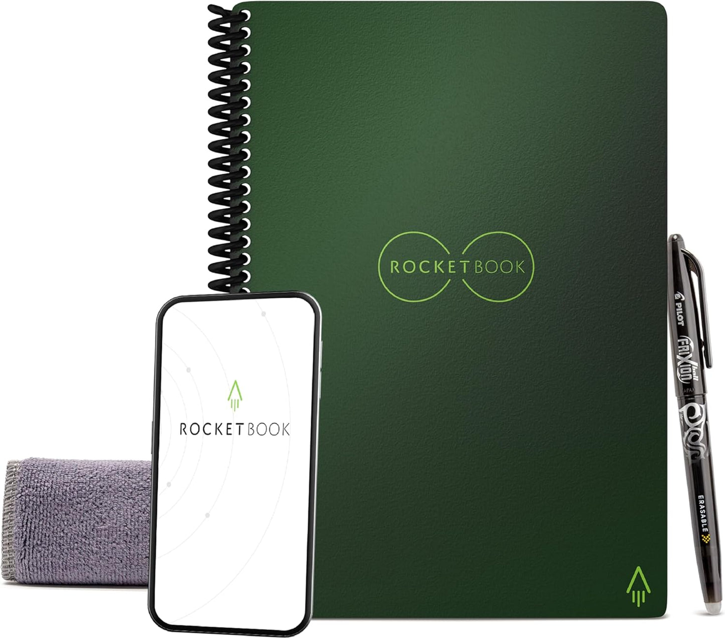 Rocketbook Core Reusable Spiral Notebook, Executive Size 6x8.8, Green - Dotted Pages, App-Connected, Erasable, Durable Cover, Ideal for School, Work, and Creative Projects