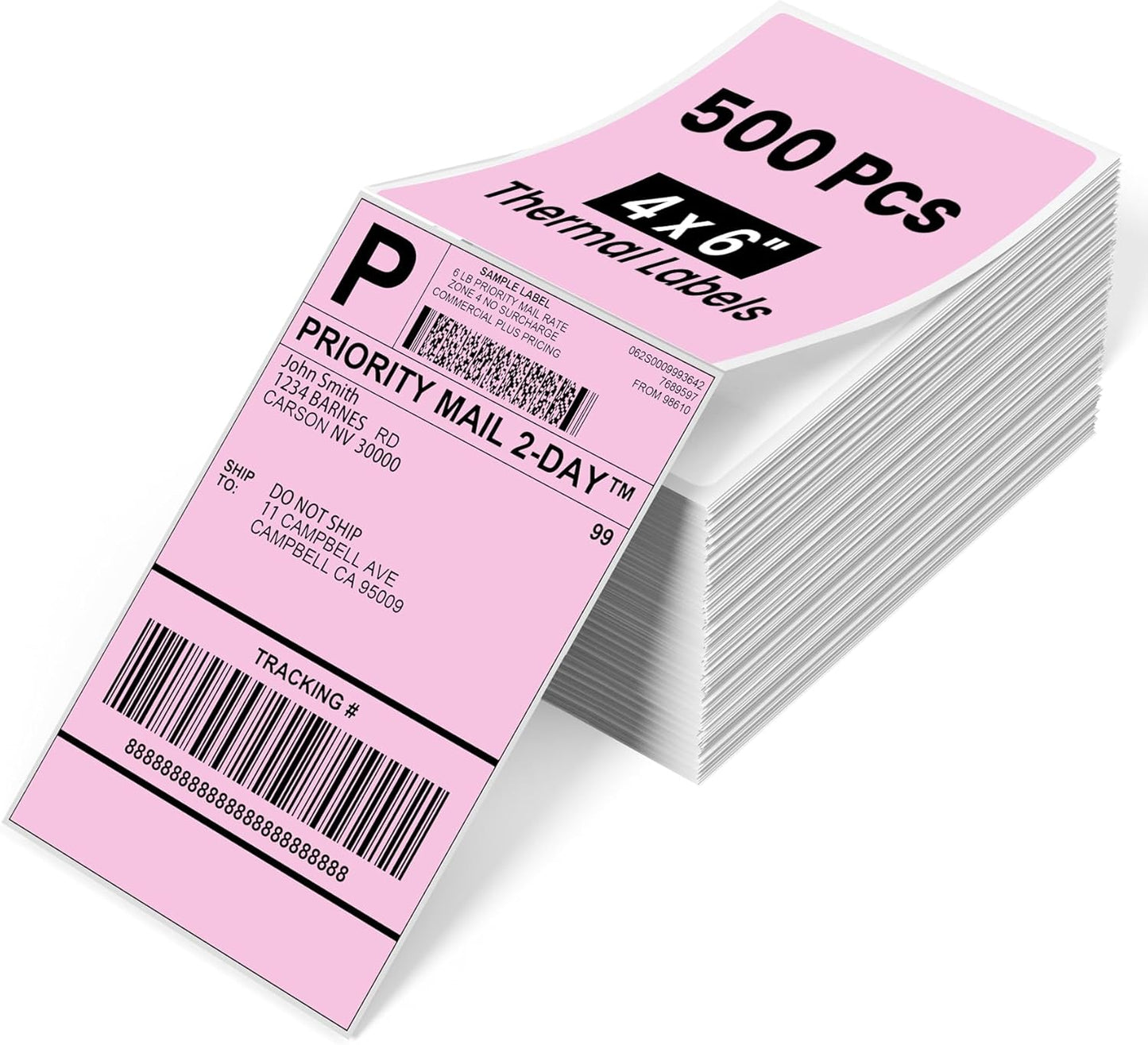 Phomemo 4x6 Thermal Label Printer Paper - 500 PCS Pink 4"x6" Fan-Fold Shipping Supplies Labels - Water/Oilproof Label Stickers - Permanent Adhesive Thermal 4x6 Labels for Small Business Supplies