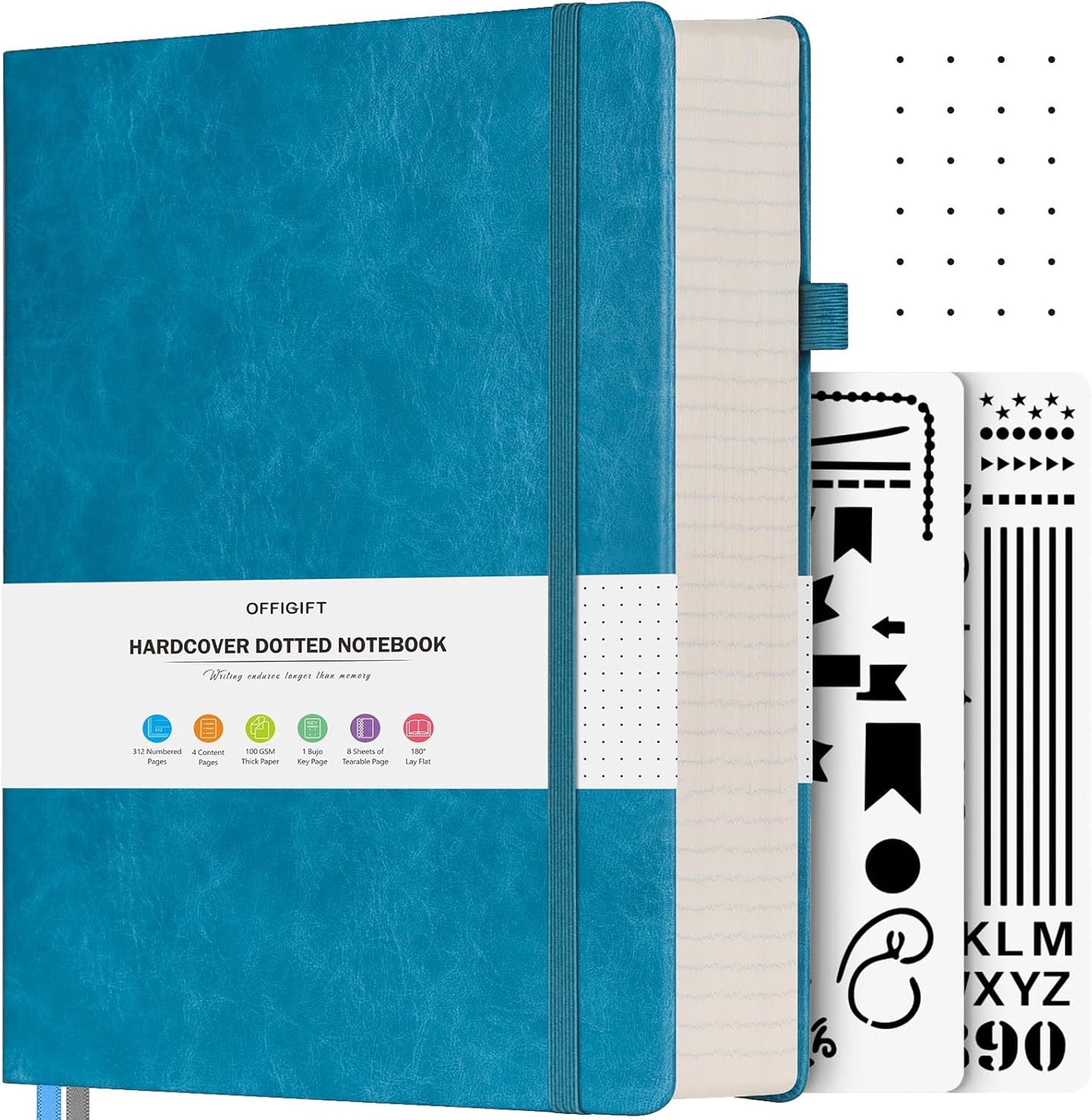 Dotted Journal Notebook, B5 Hardcover Bullet Notebook, 312 Numbered Pages Leather Notebook, 100gsm No Bleed Paper Dot Grid Notebook with Index Pages for Women Men, 7.6'' X 10'', Blue