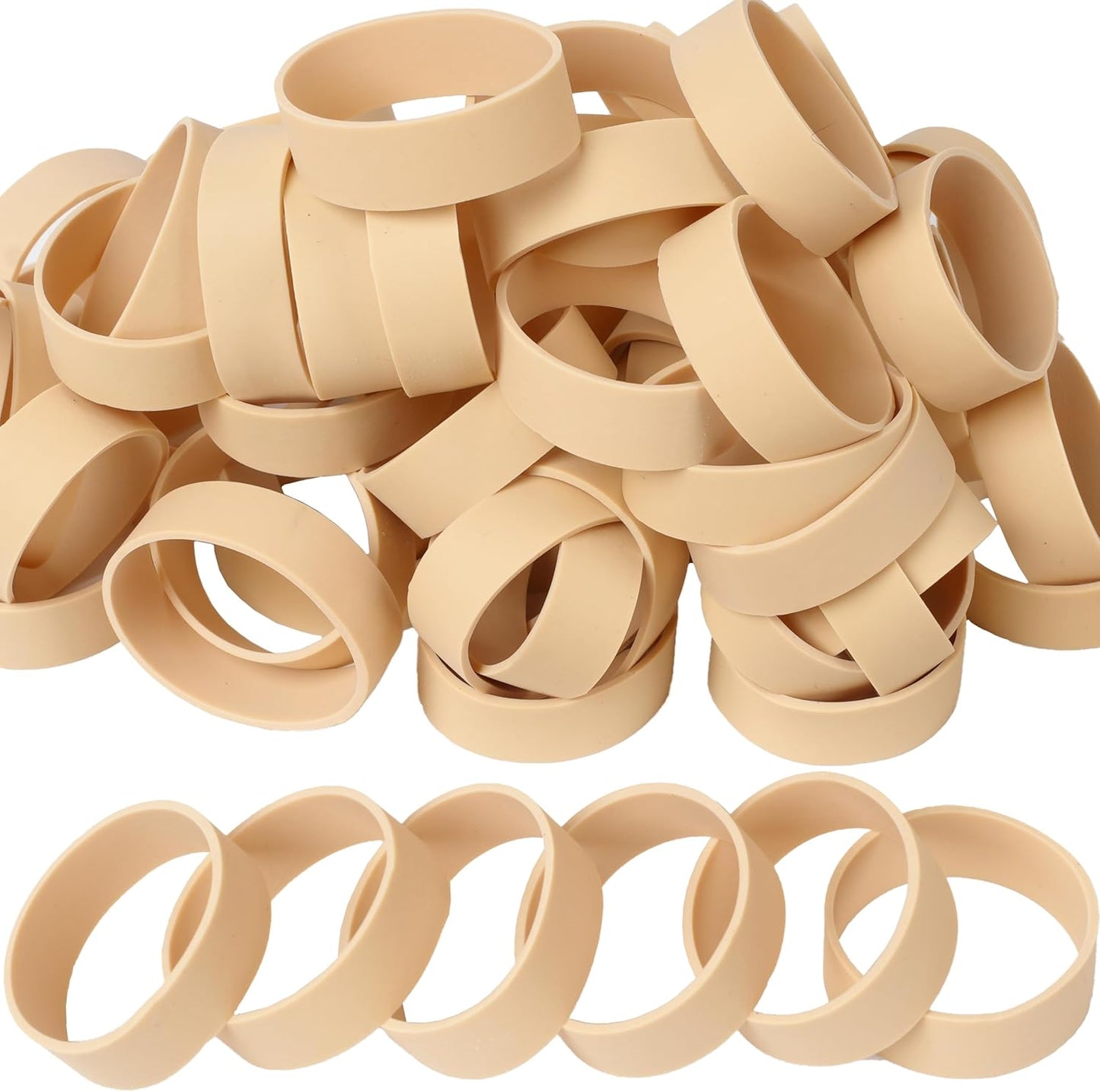 AMUU Rubber Bands Size #82, 60pcs Tactical Rubber Bands Beige Wide Elastic Bands for Office Supply Survival Camping Biking Fishing (2 1/2" x 1/2")