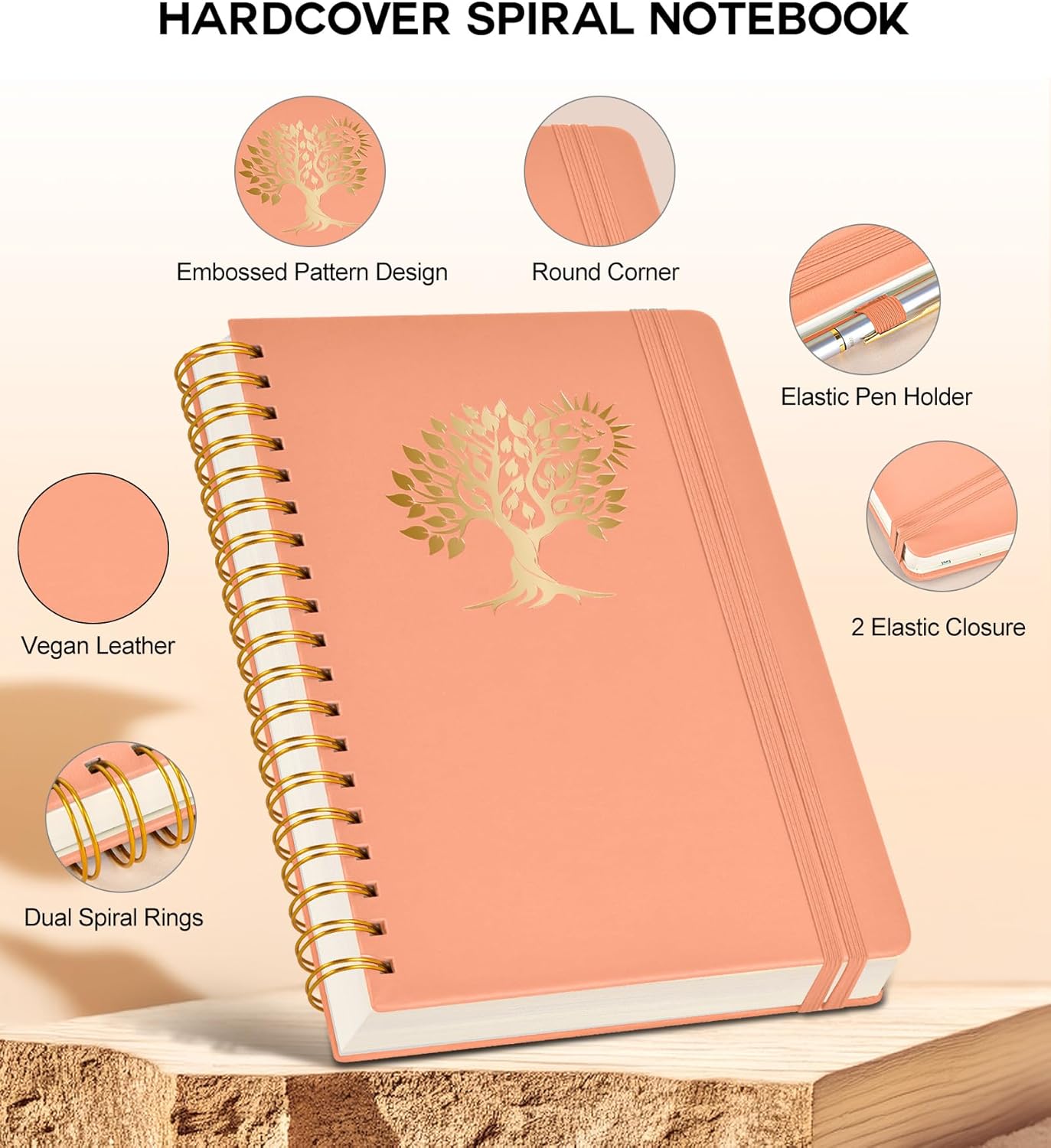 Large Spiral Notebook Journal for Women Men - 300 Numbered Lined Pages, College Ruled, A4 Hardcover Spiral Bound Notebook for School, Work, Note Taking, Writing, Leather Spiral Journal 8.5"x11"