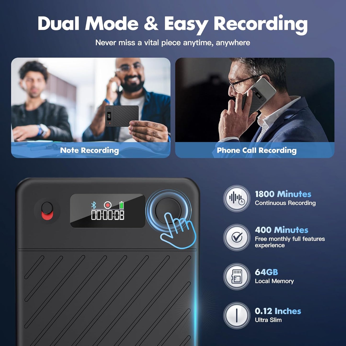 AI Voice Recorder,64GB Note Voice Recorder with Real-Time Transcribe & Summarize & Translation Powered by ChatGPT, Digital Recorder Translator Device with App Control for Lectures, Meetings, Calls